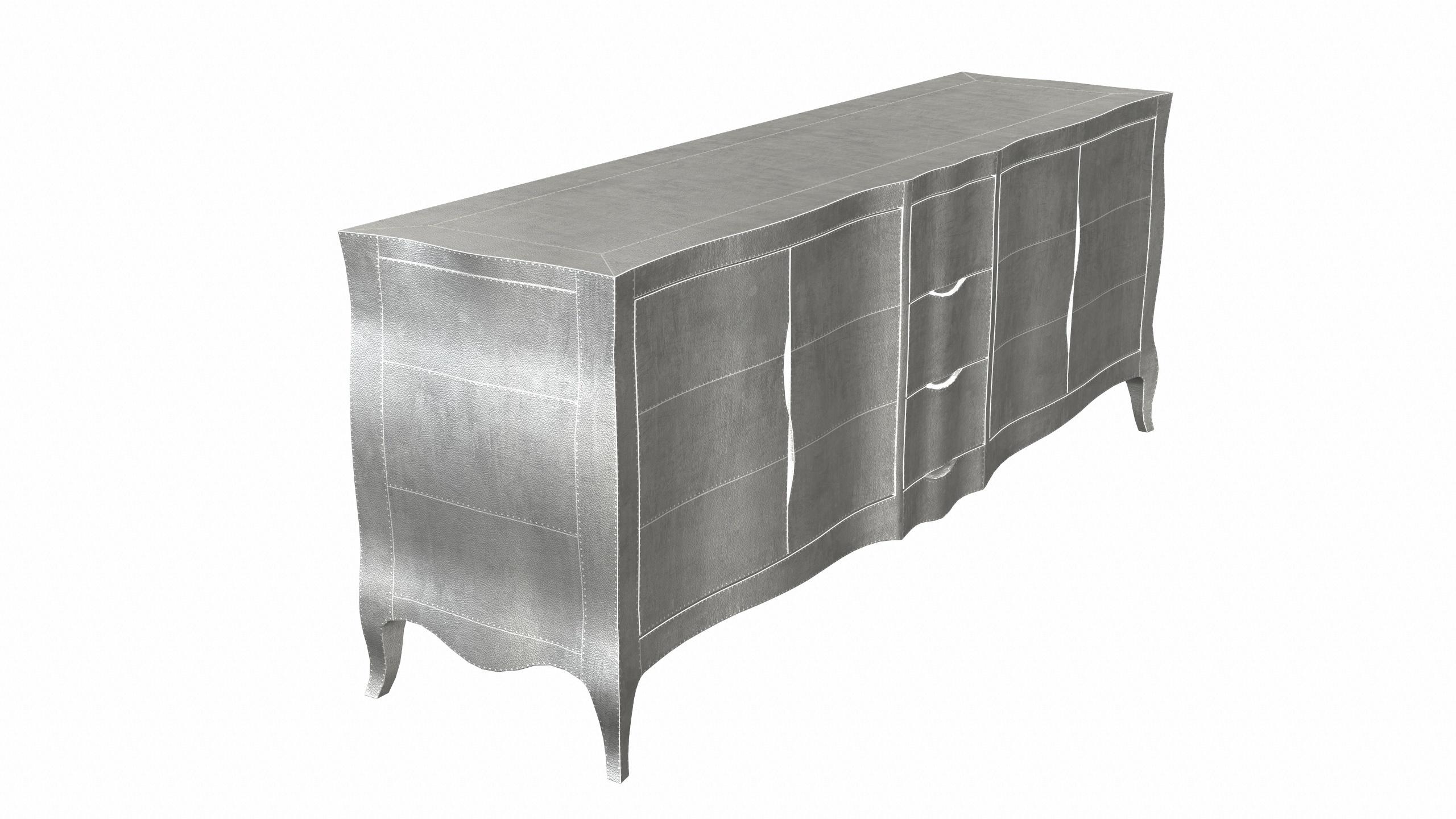 Louise Credenza Art Deco Buffets in Fine Hammered White Bronze by Paul Mathieu In New Condition For Sale In New York, NY