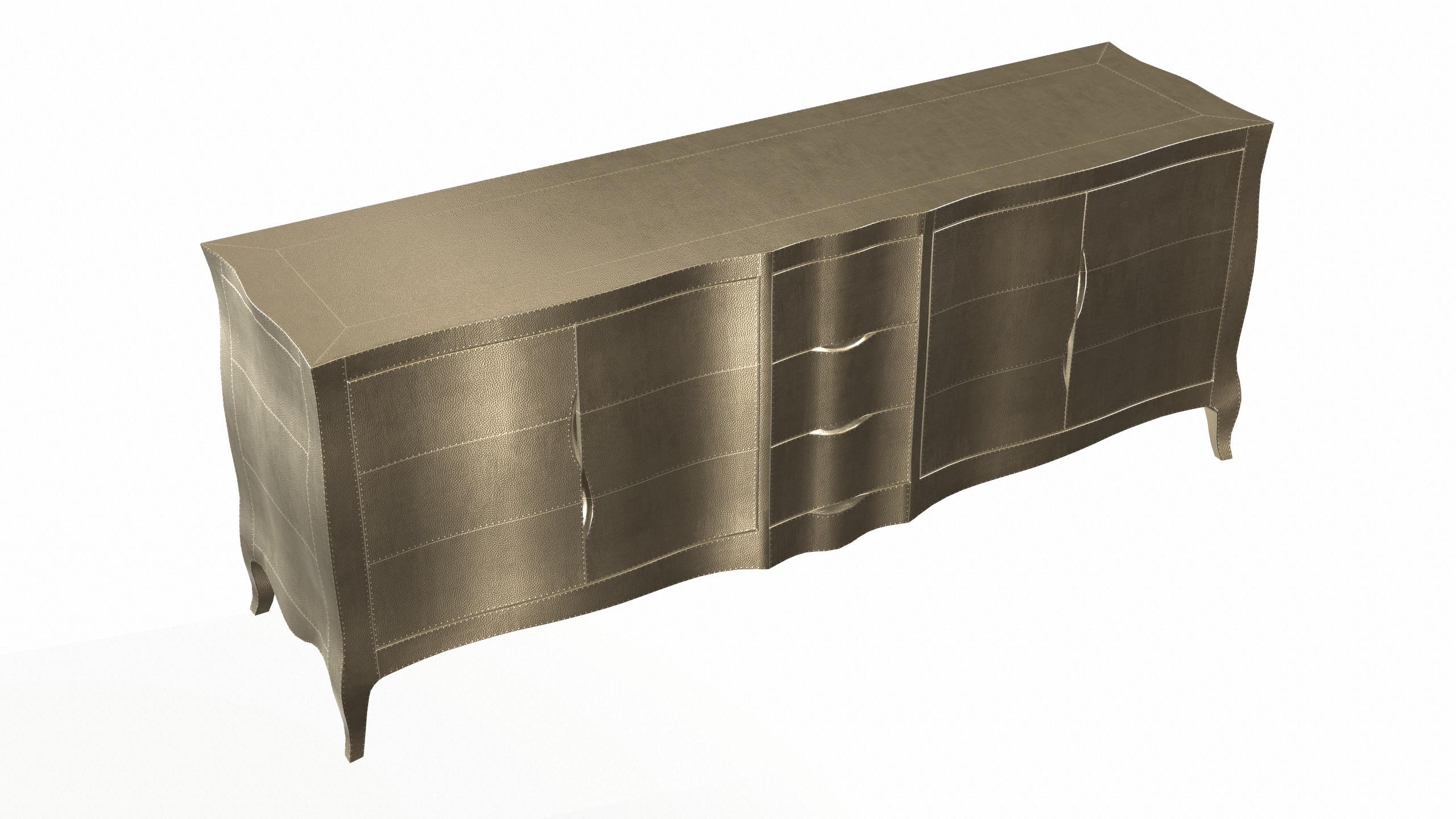 Louise Credenza Art Deco Buffets in Mid. Hammered Brass by Paul Mathieu For Sale 2