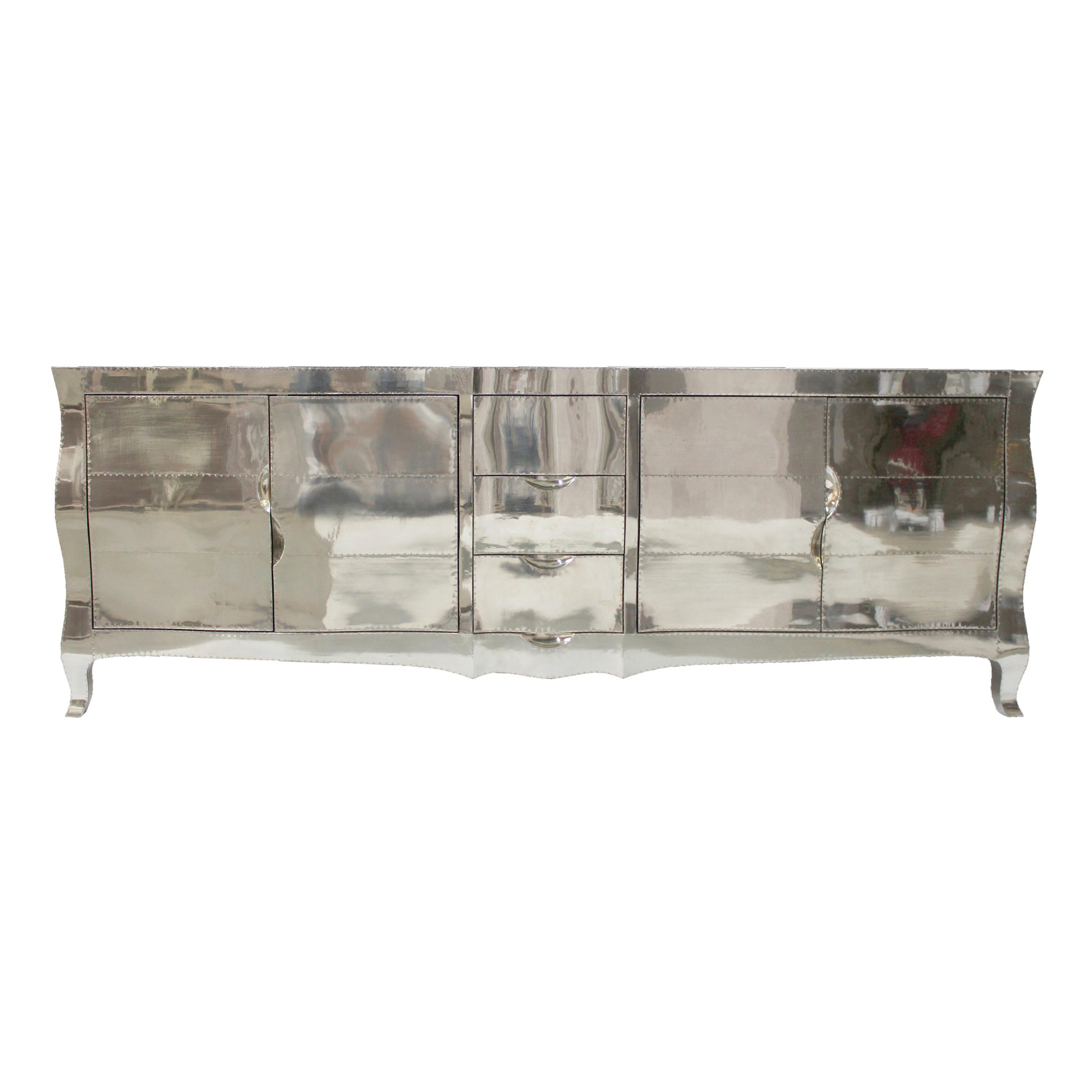 Louise Credenza Art Deco Buffets in Mid. Hammered White Bronze by Paul Mathieu For Sale 5