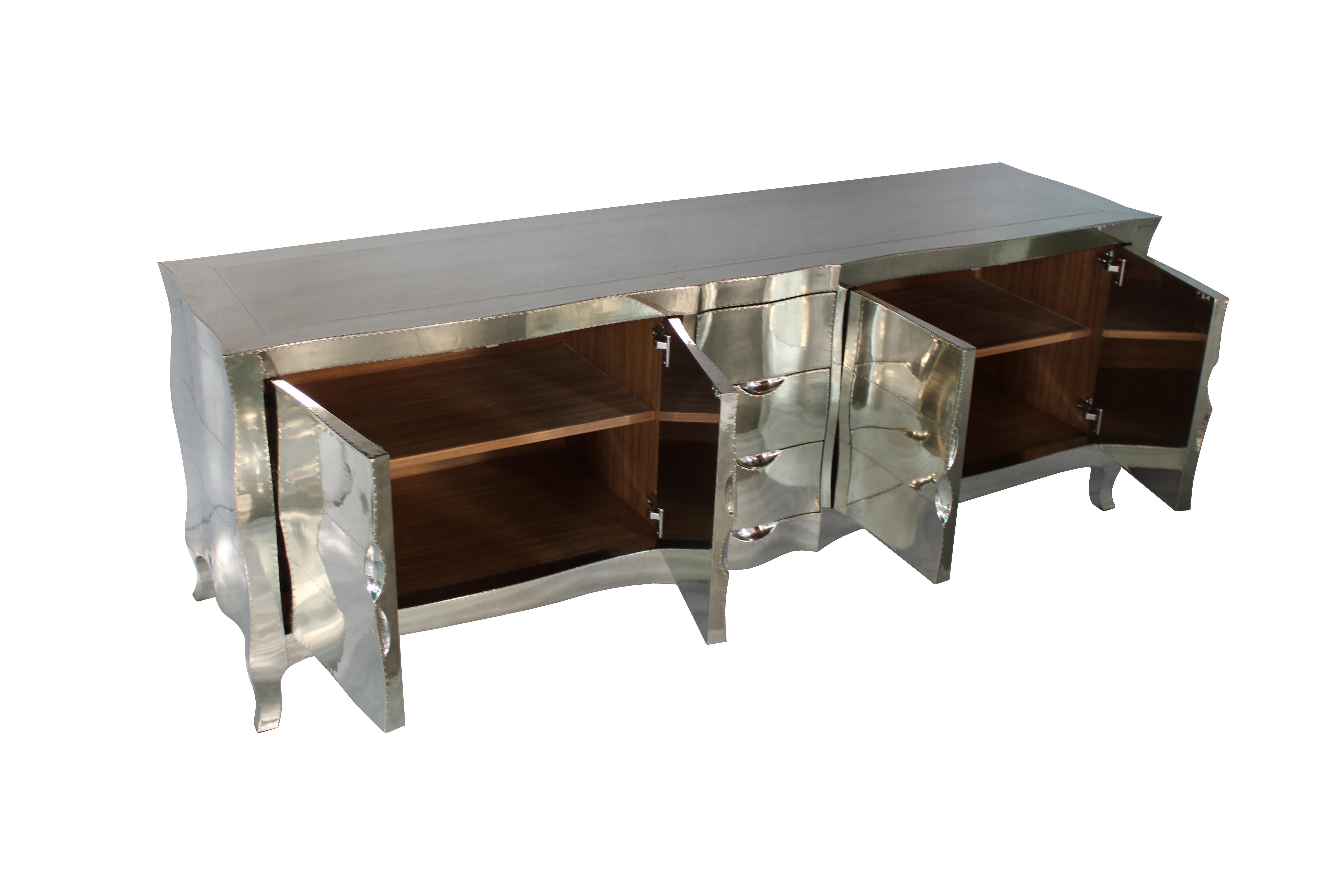 Louise Credenza Art Deco Buffets in Mid. Hammered White Bronze by Paul Mathieu For Sale 6