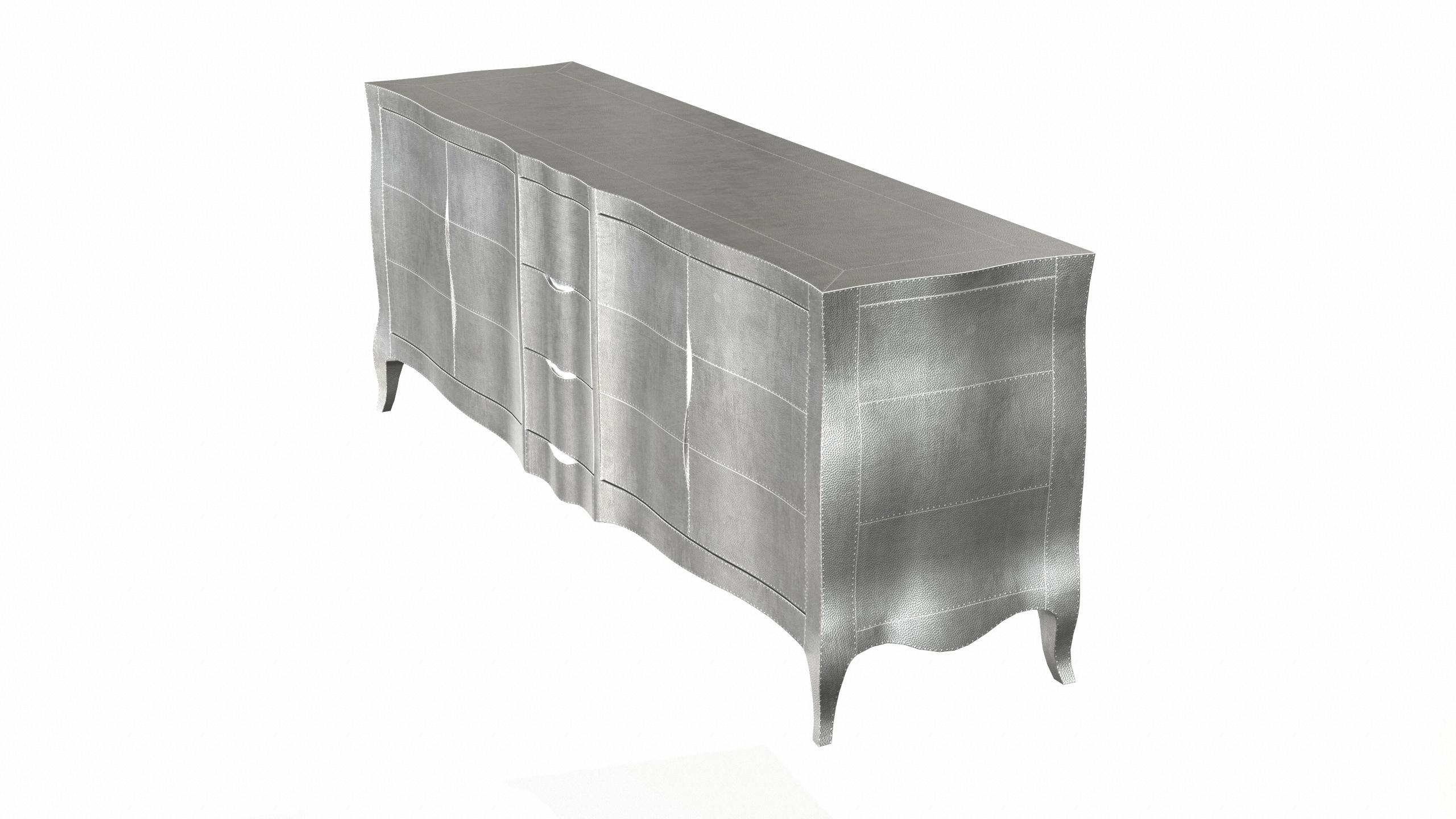 Hand-Carved Louise Credenza Art Deco Buffets in Mid. Hammered White Bronze by Paul Mathieu For Sale
