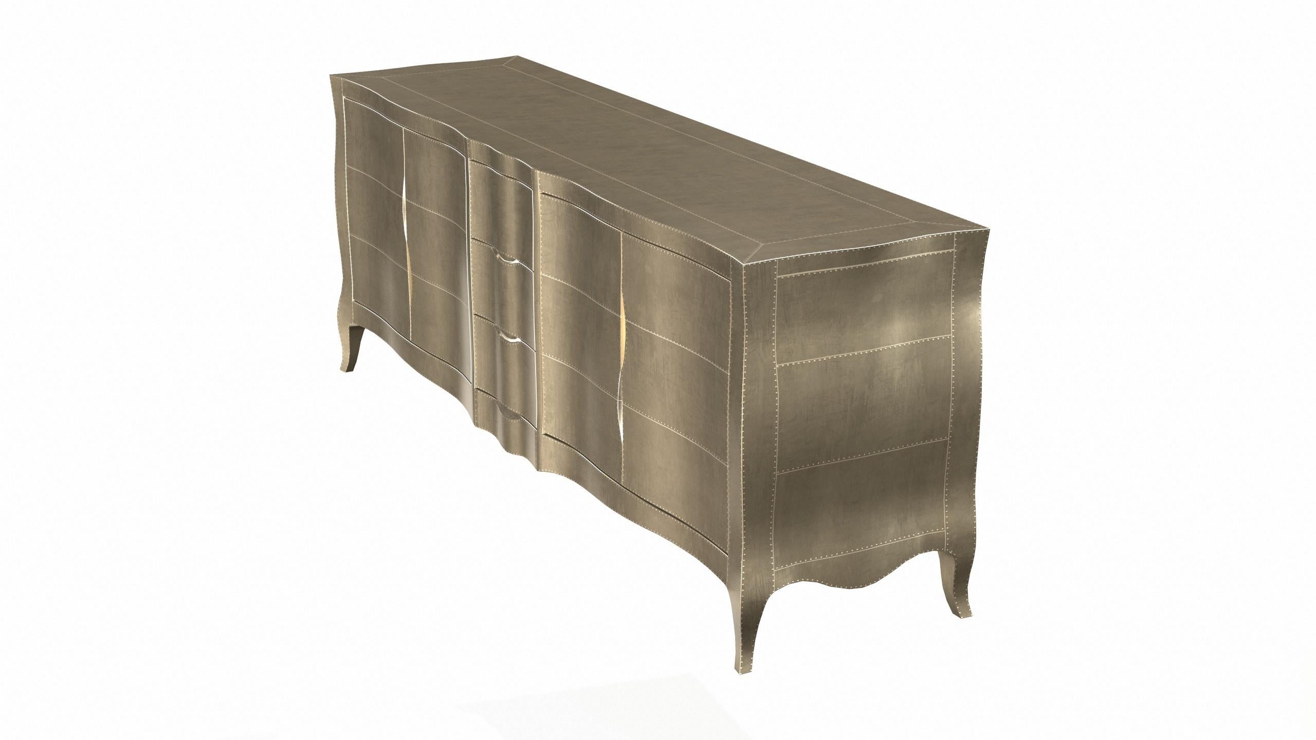 Hand-Carved Louise Credenza Art Deco Buffets in Smooth Brass by Paul Mathieu for S Odegard For Sale