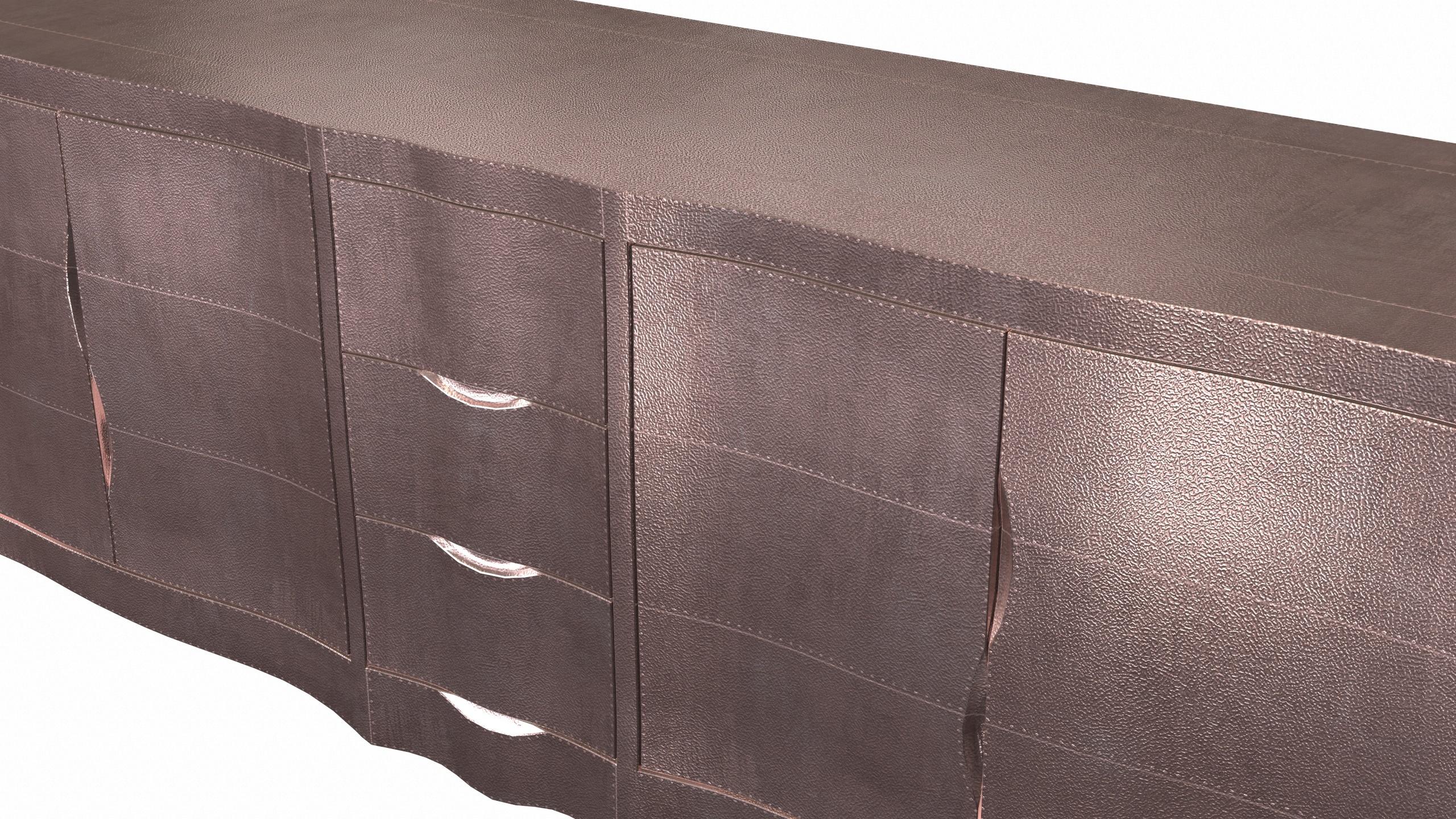 Metal Louise Credenza Art Deco Commodes and Chests of Drawers  in Fine Hammered Copper For Sale