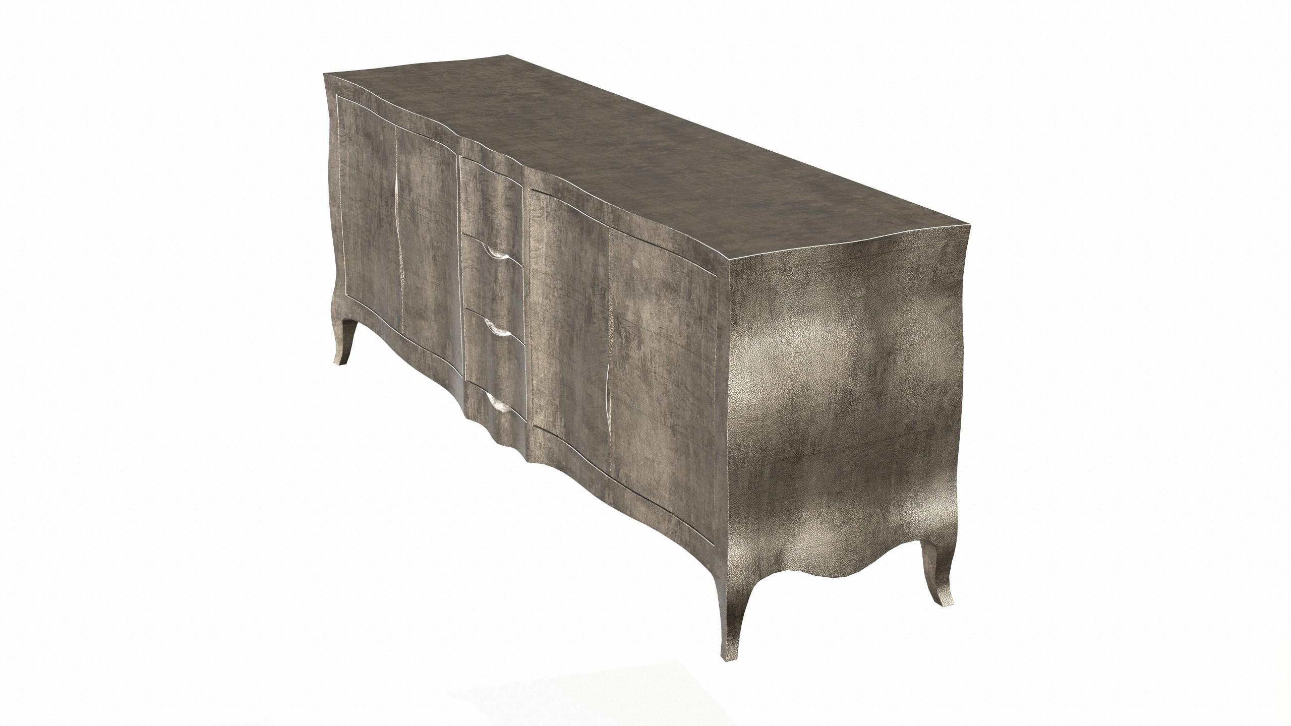Hand-Carved Louise Credenza Art Deco Cupboards in Fine Hammered Antique Bronze by P Mathieu For Sale
