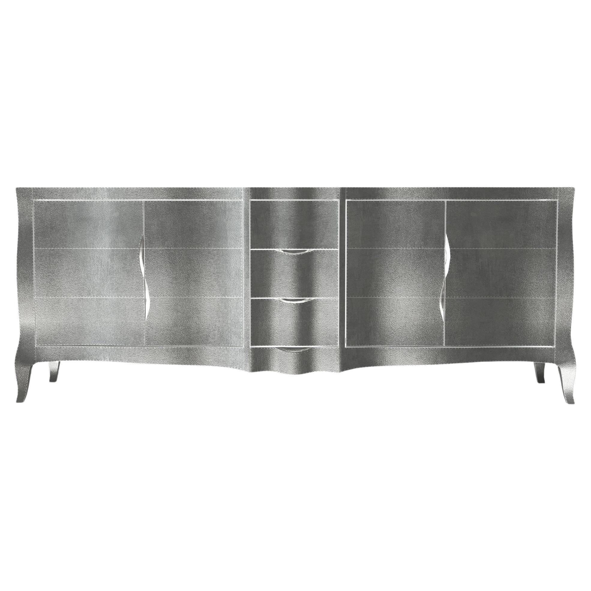 Louise Credenza Art Deco Dressers in Fine Hammered White Bronze by Paul Mathieu For Sale