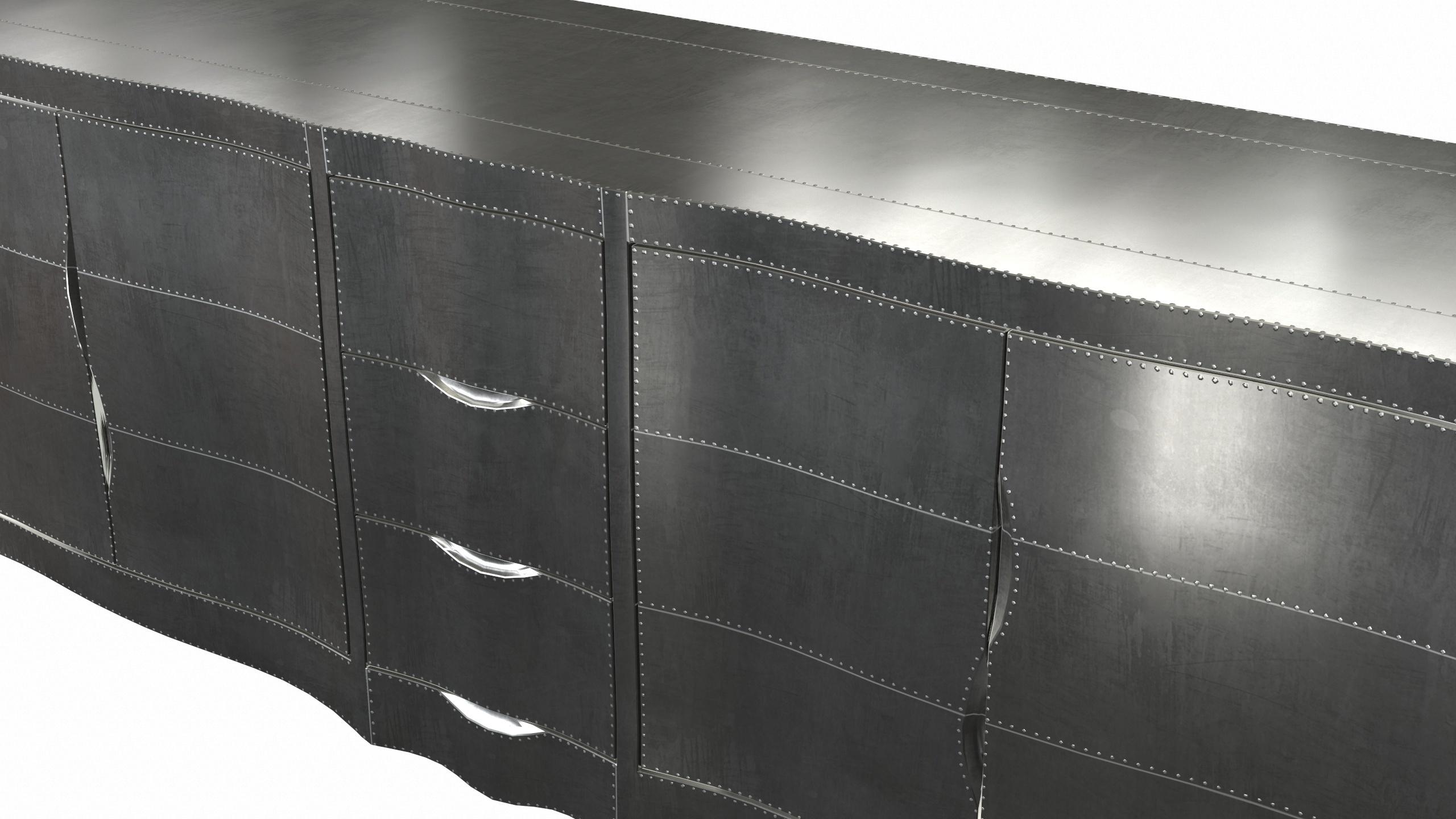 Metallo Comò Louise Credenza Art Deco in bronzo bianco liscio di Paul Mathieu in vendita