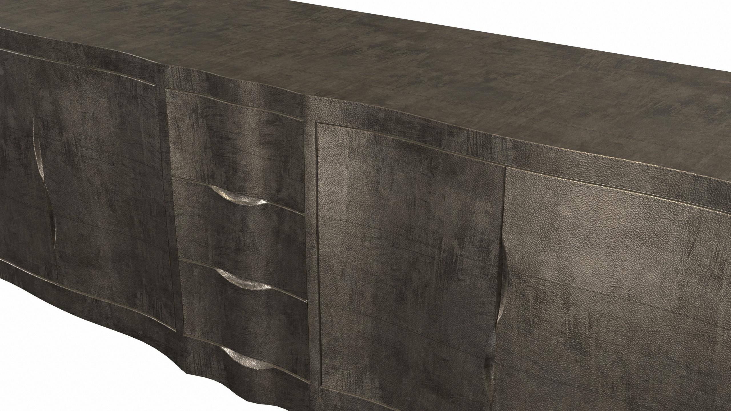 Metal Louise Credenza Commodes and Chests of Drawers in Fine Hammered Antique Bronze  For Sale