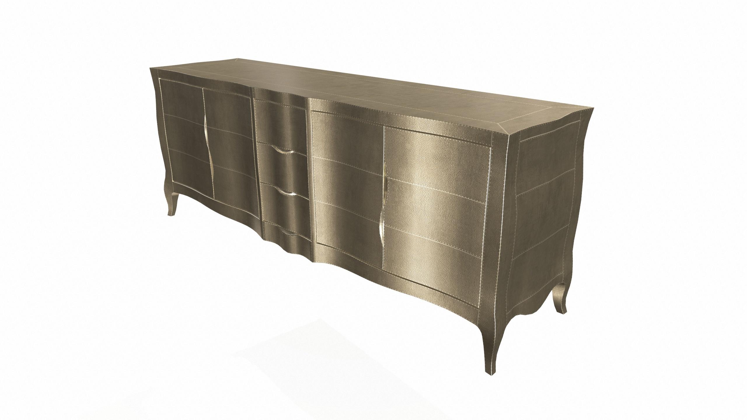 American Louise Credenza Commodes and Chests of Drawers in Fine Hammered Brass  For Sale
