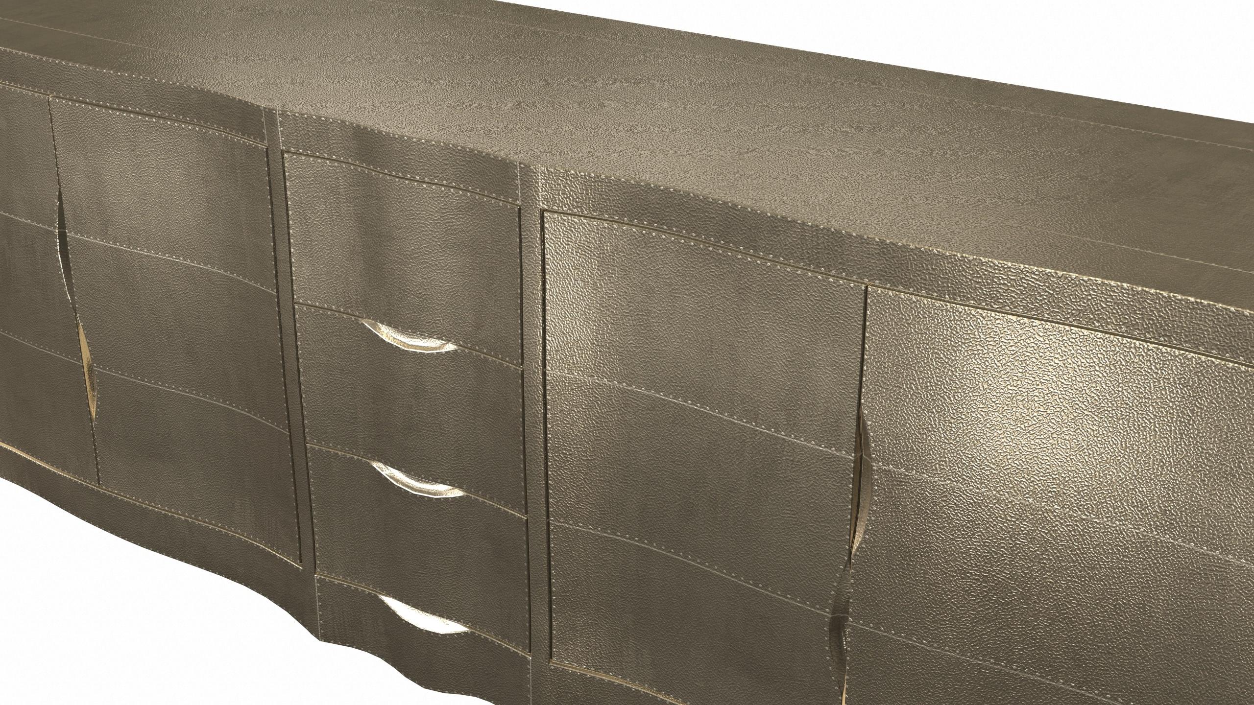 Metal Louise Credenza Commodes and Chests of Drawers in Fine Hammered Brass  For Sale