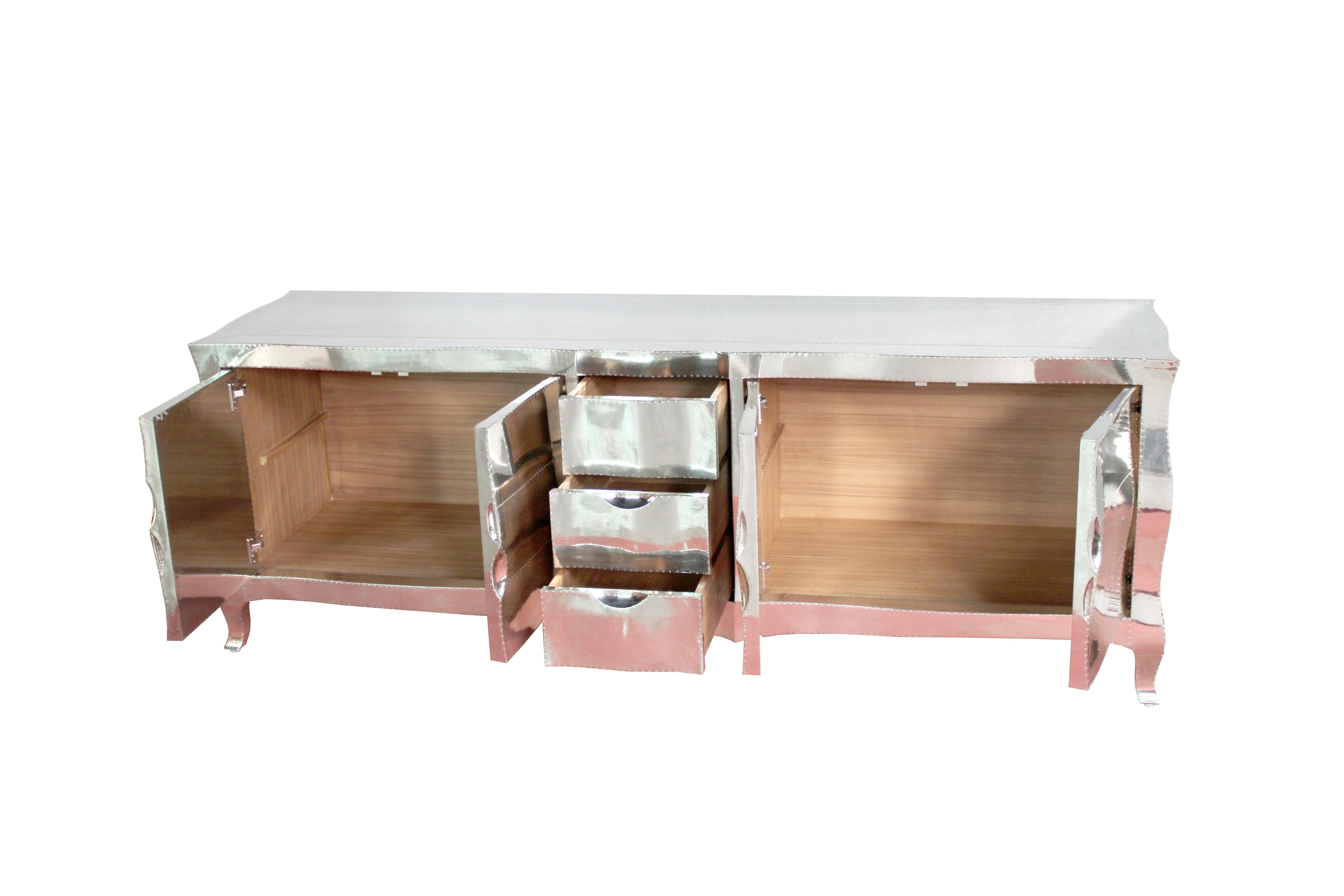 Louise Credenza Commodes and Chests of Drawers in Fine Hammered White Bronze  For Sale 6