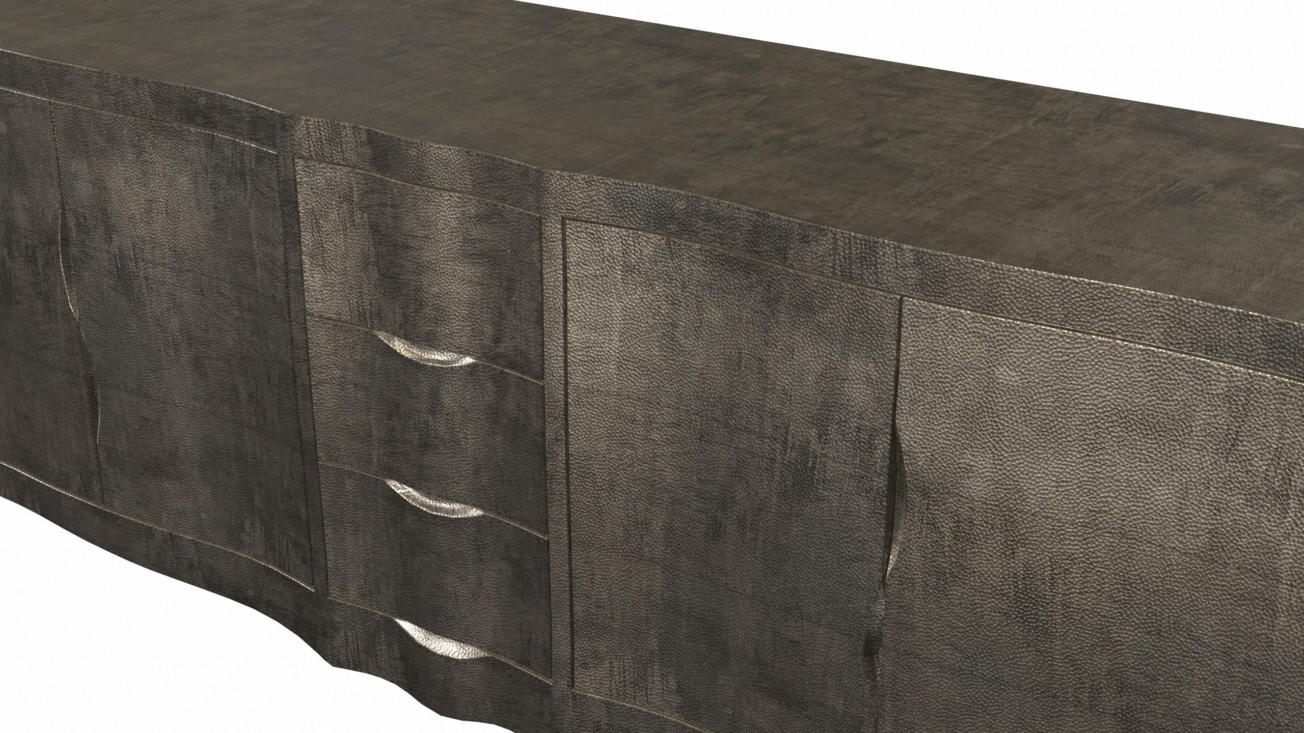 Metal Louise Credenza Commodes and Chests of Drawers in Mid. Hammered Antique Bronze  For Sale