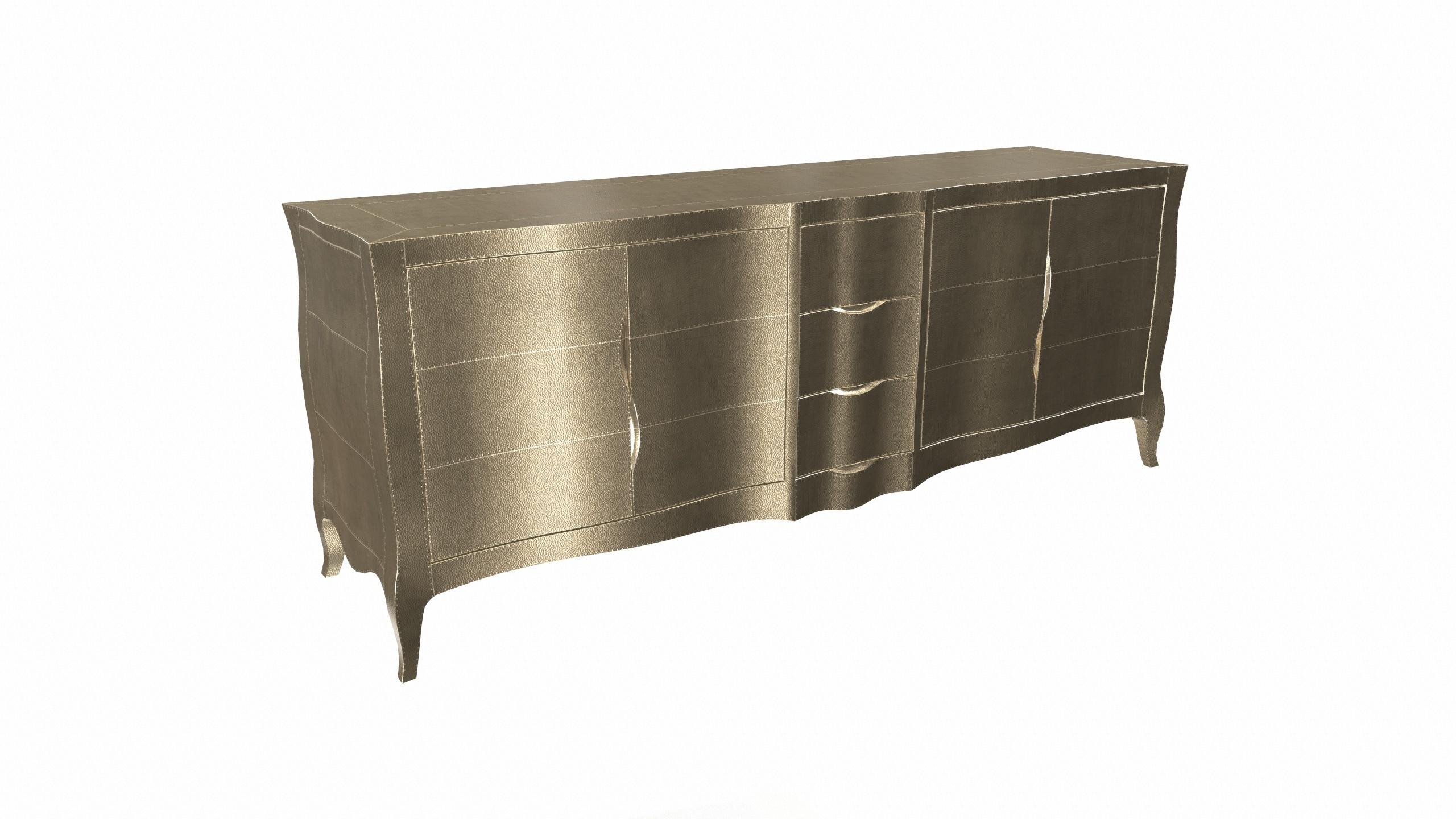 Contemporary Louise Credenza Commodes and Chests of Drawers in Mid. Hammered Brass For Sale