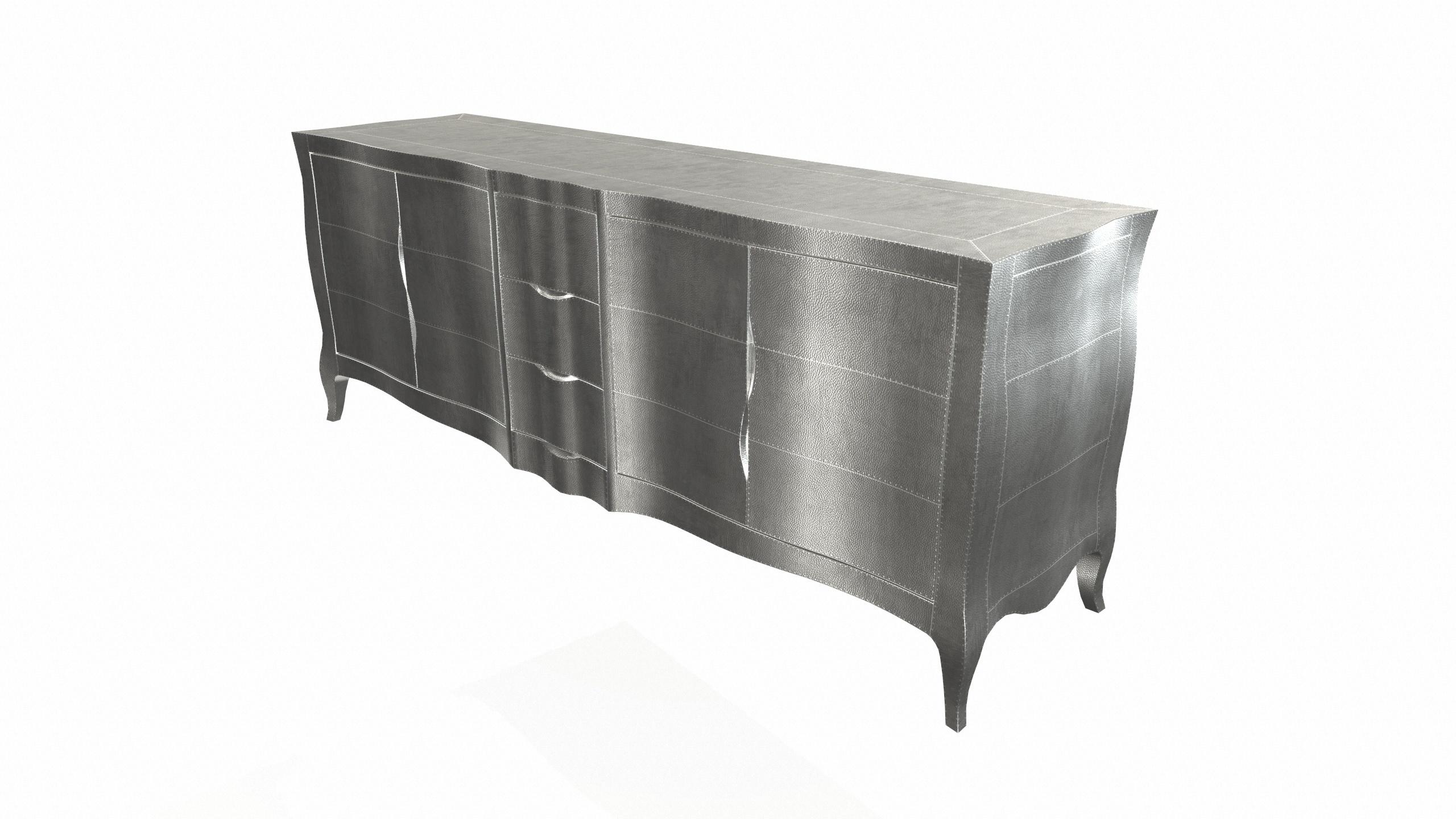 American Louise Credenza Commodes and Chests of Drawers in Mid. Hammered White Bronze  For Sale