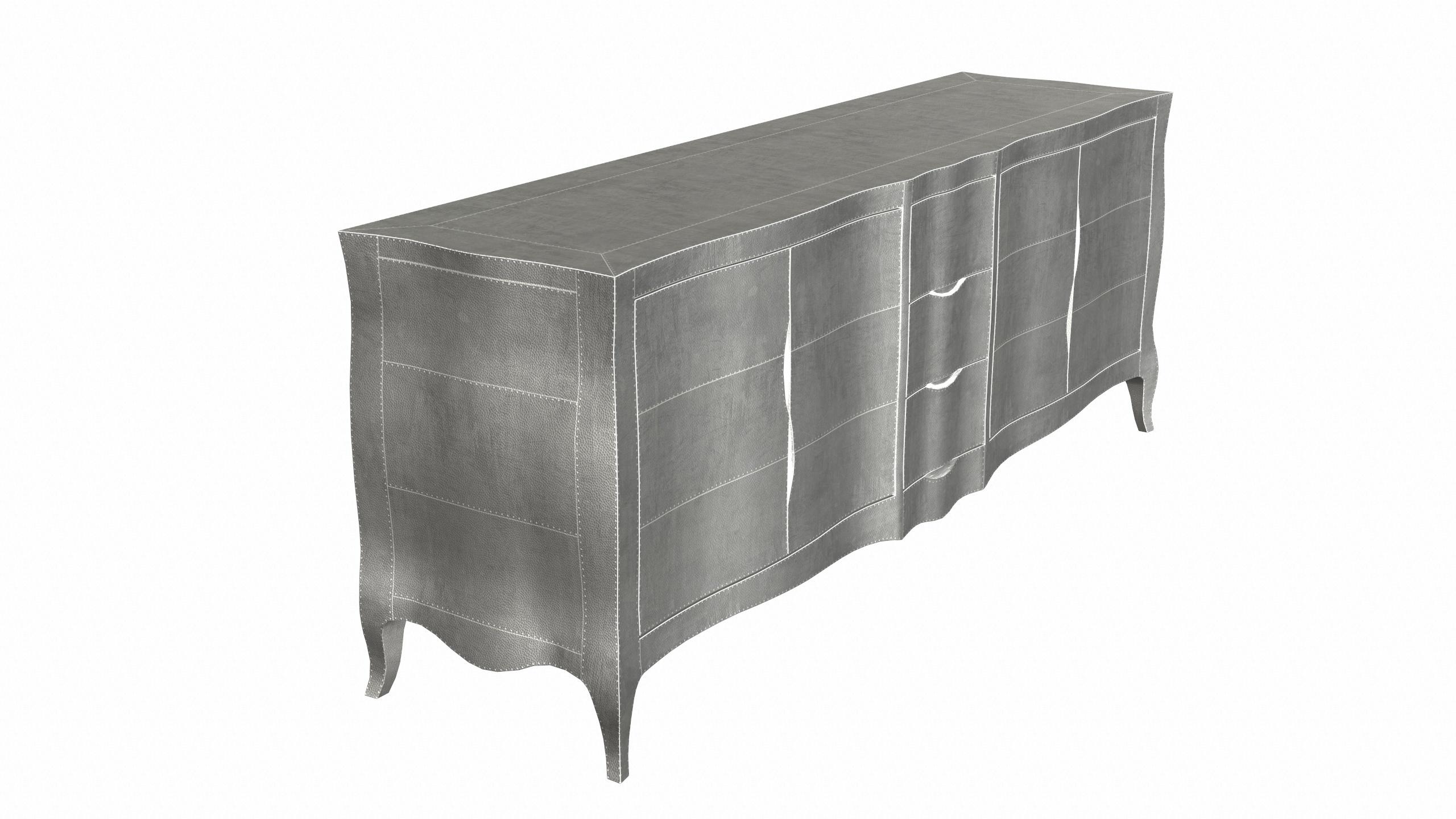 Louise Credenza Commodes and Chests of Drawers in Mid. Hammered White Bronze  In New Condition For Sale In New York, NY