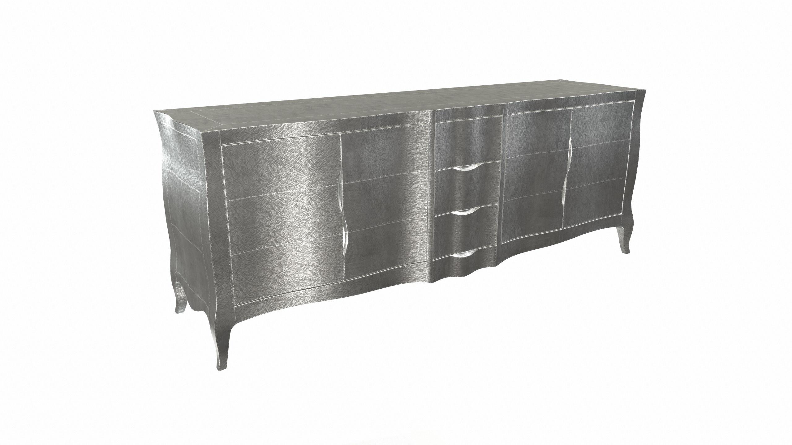 Contemporary Louise Credenza Commodes and Chests of Drawers in Mid. Hammered White Bronze  For Sale
