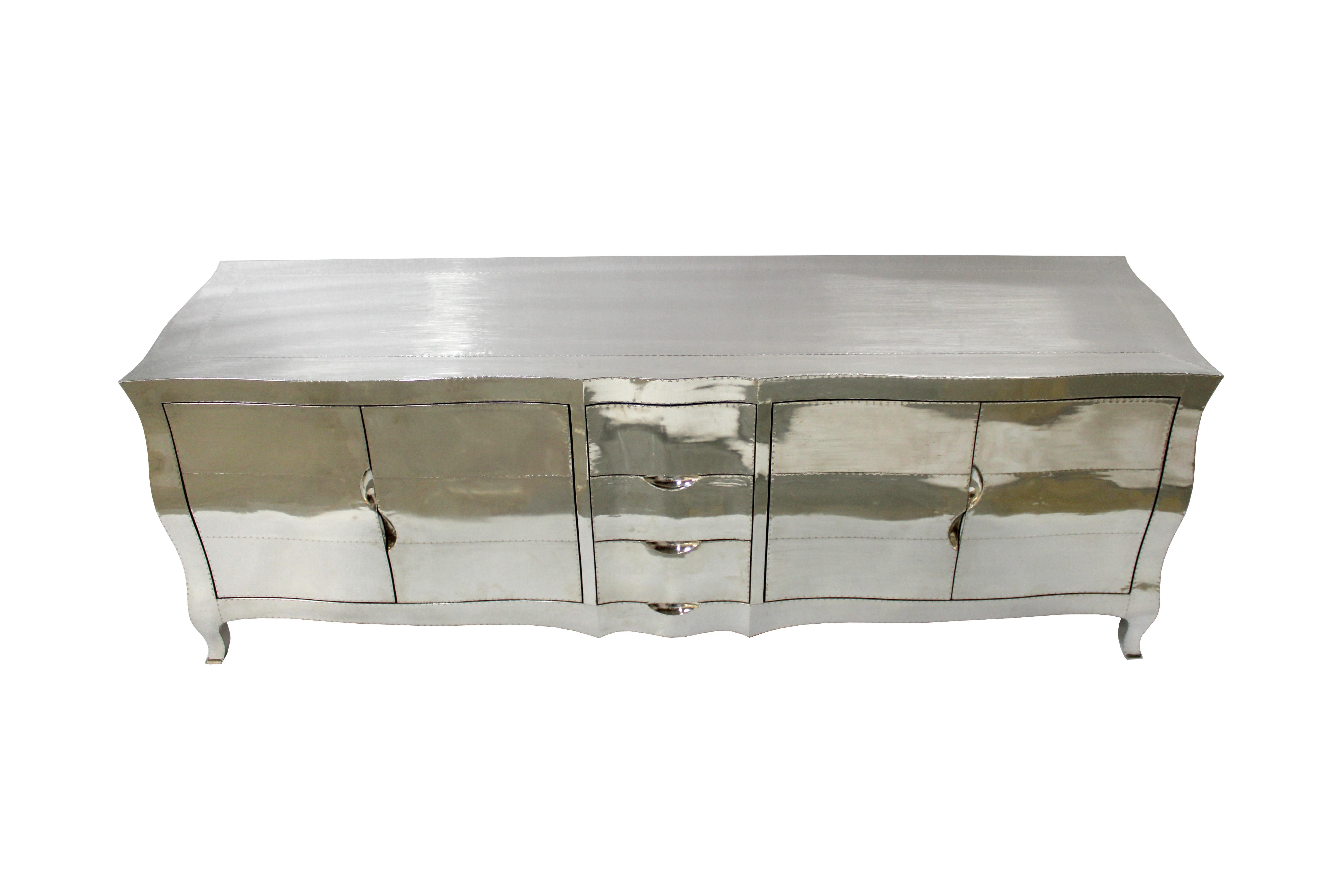 Metal Louis XV Credenza Dresser Sideboard Furniture in White Bronze by Paul Mathieu For Sale