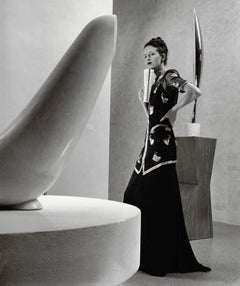 Model Shelly Napier in Schiaparelli with Brancusi Sculptures, MOMA, New York