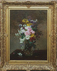 DARRU woman painter Salon Rouen Impressionnist Oil Canvas Flowers in a glass