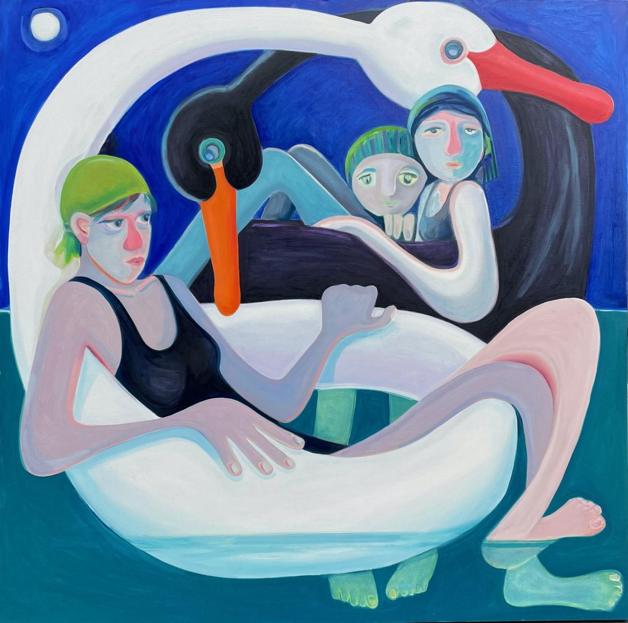 Louise Dee Landscape Painting - Oil Painting on Canvas, Figurative Art, Swain Painting, Water Painting