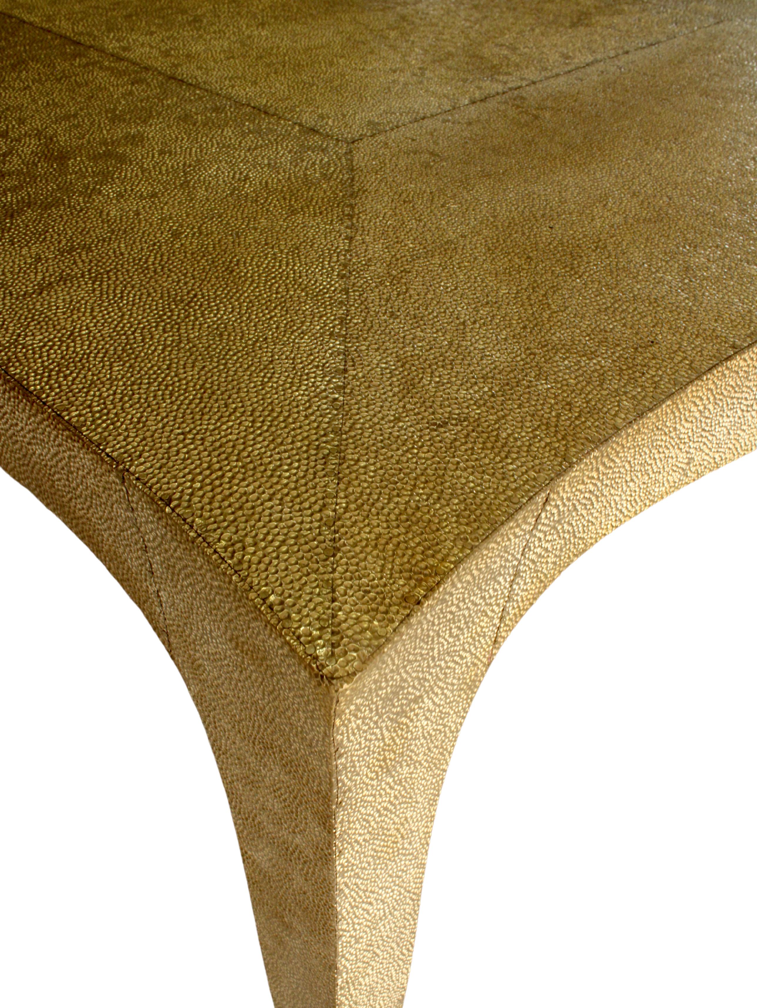 Contemporary Louise Dining Table in Medium Hammered Brass Over Teak by Paul Mathieu  For Sale