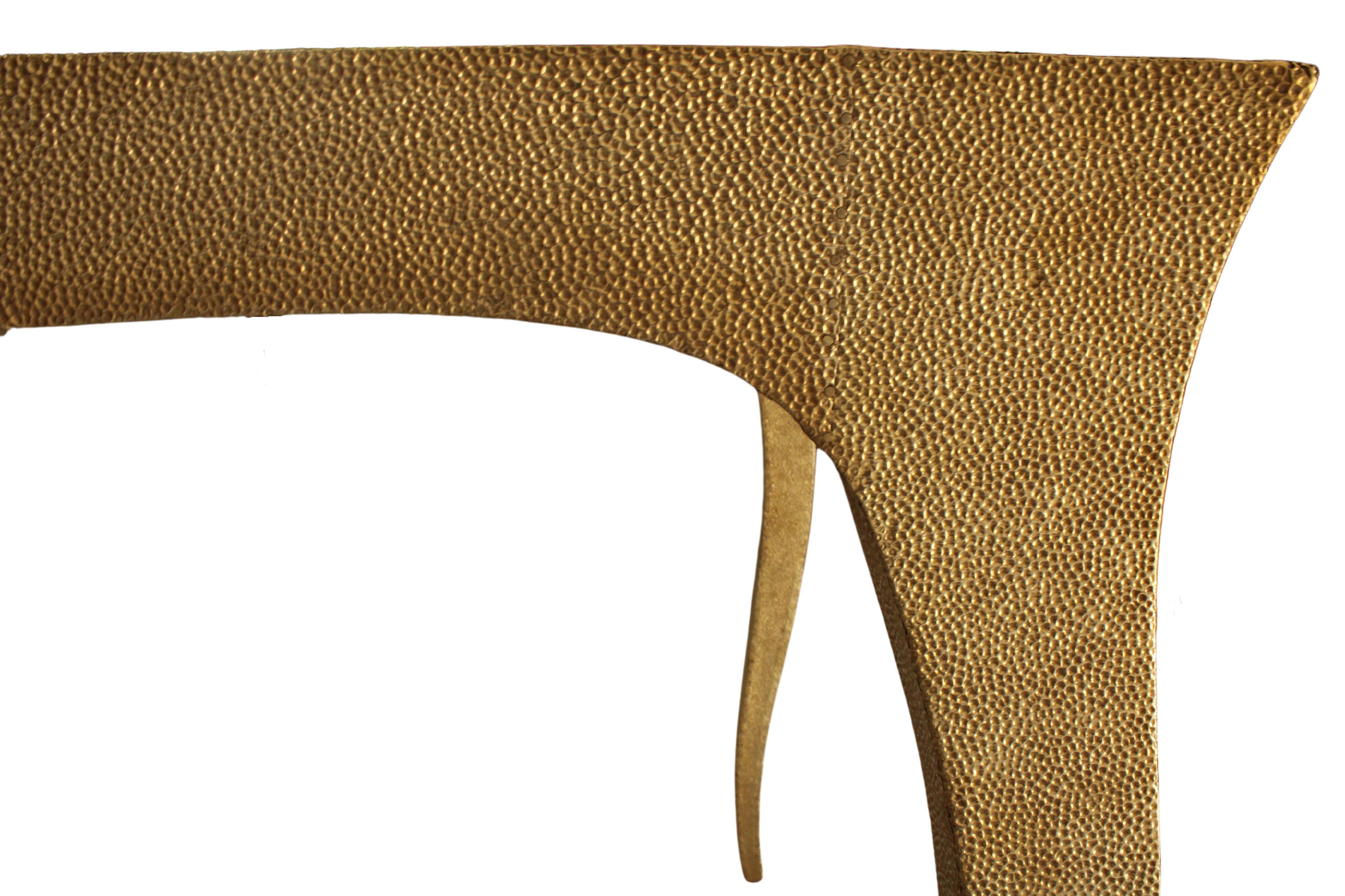 Louise Dining Table in Medium Hammered Brass Over Teak by Paul Mathieu  For Sale 1