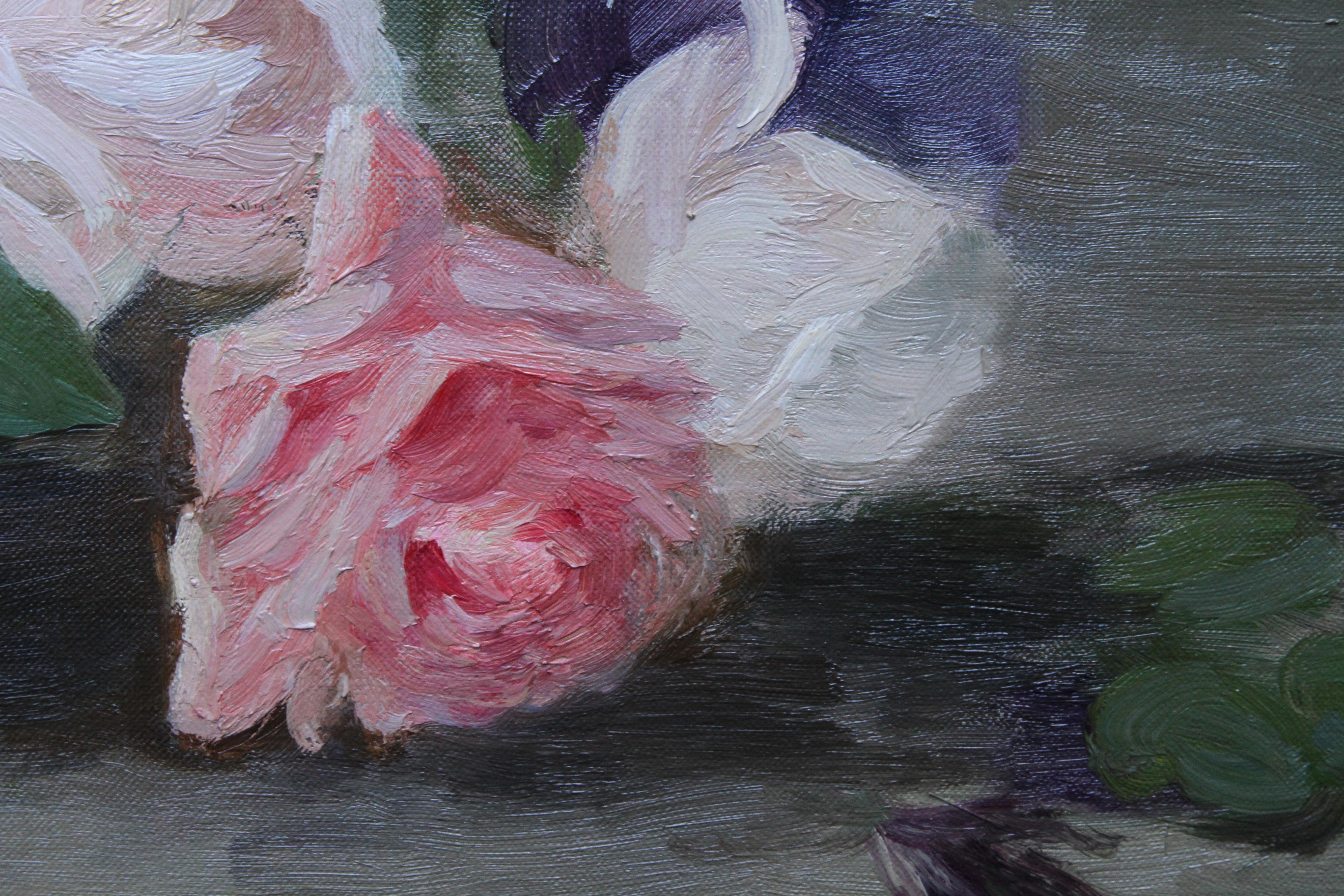 Rosen und Violette - schottisches edwardianisches Blumengemälde, Ausstellung 1908 RSA im Angebot 1