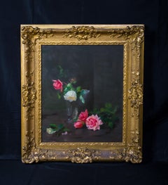 Still Life Of Pink & White Roses, 19th Century