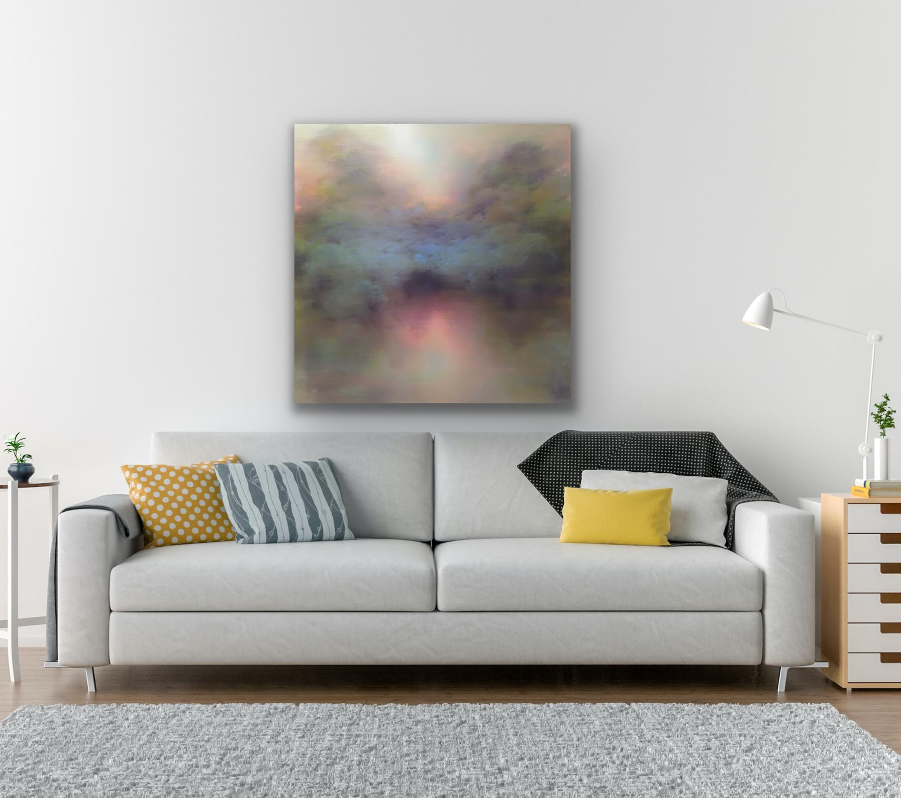 Acque chiare d'estate, quadro originale, paesaggio, astratto, pittura a olio in vendita 2