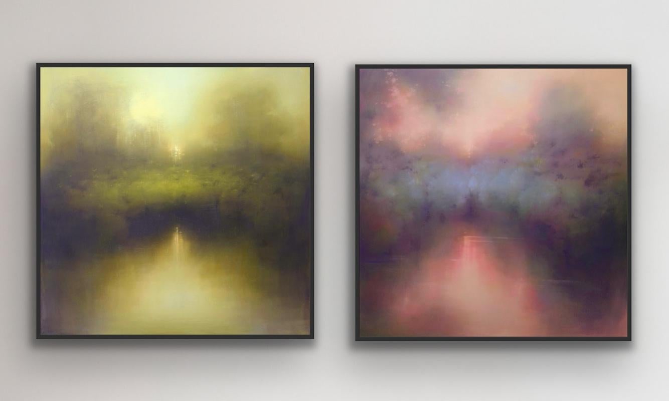 Quiet Moon & Elysian Light, diptych, original painting, landscape, abstract