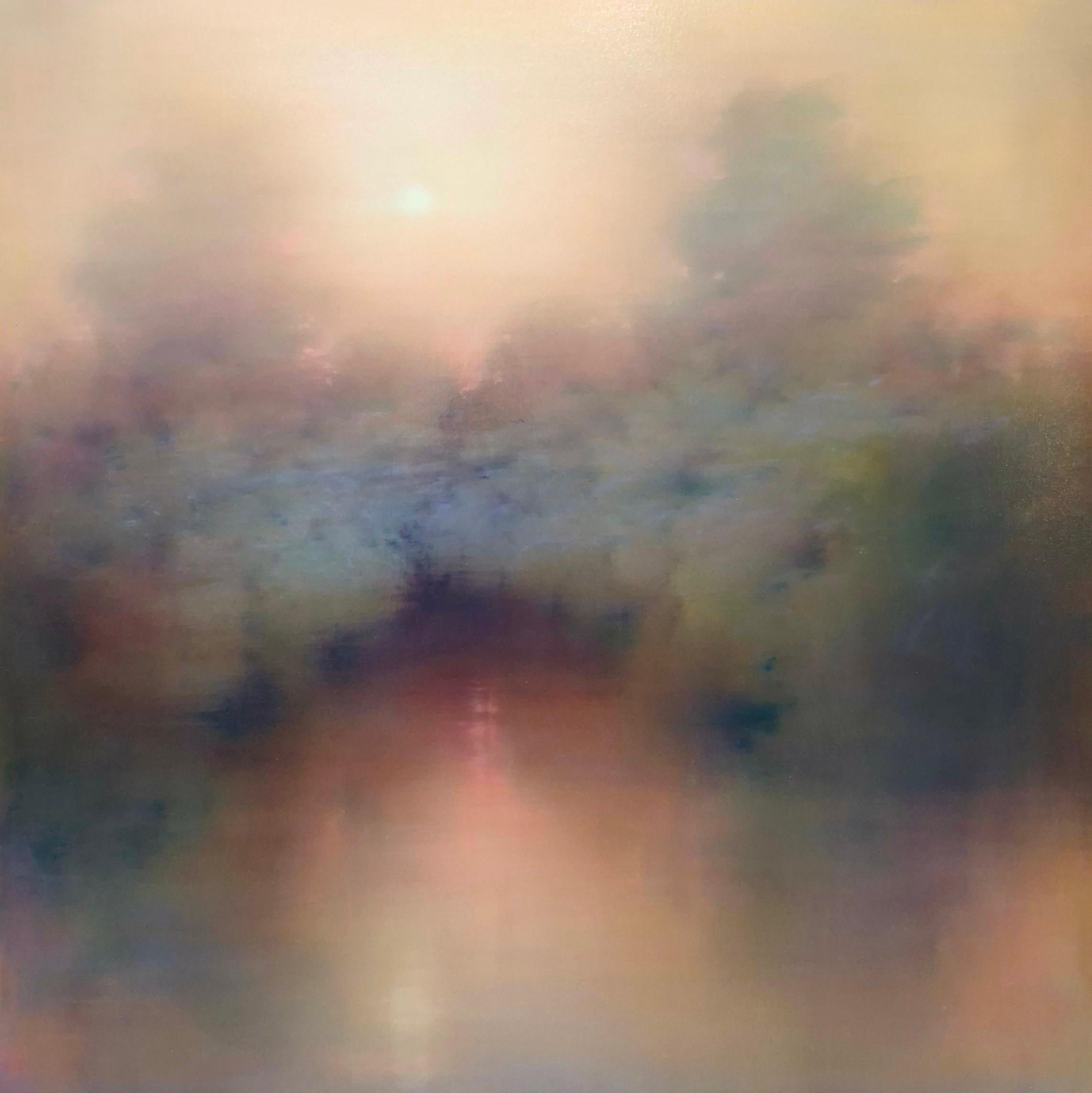 Luna creciente de septiembre - Landscape Painting Gris de Louise Fairchild