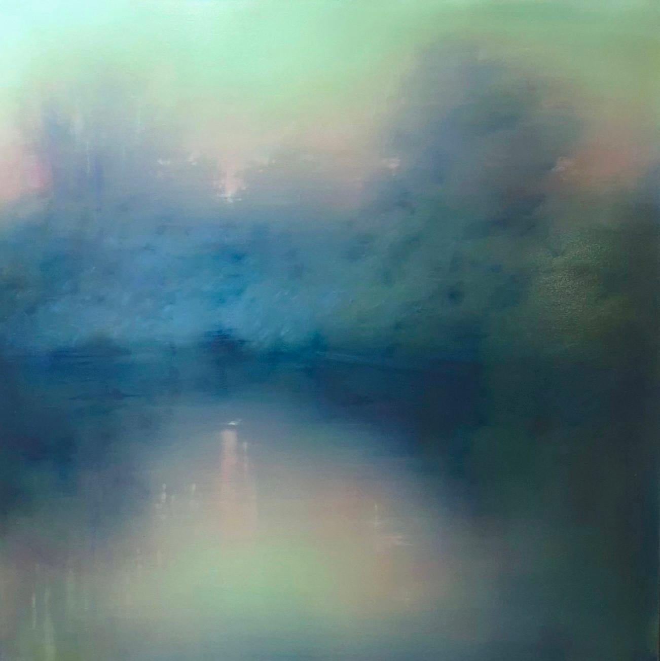 Idilio inmóvil, pintura original, paisaje, abstracto, pintura al óleo