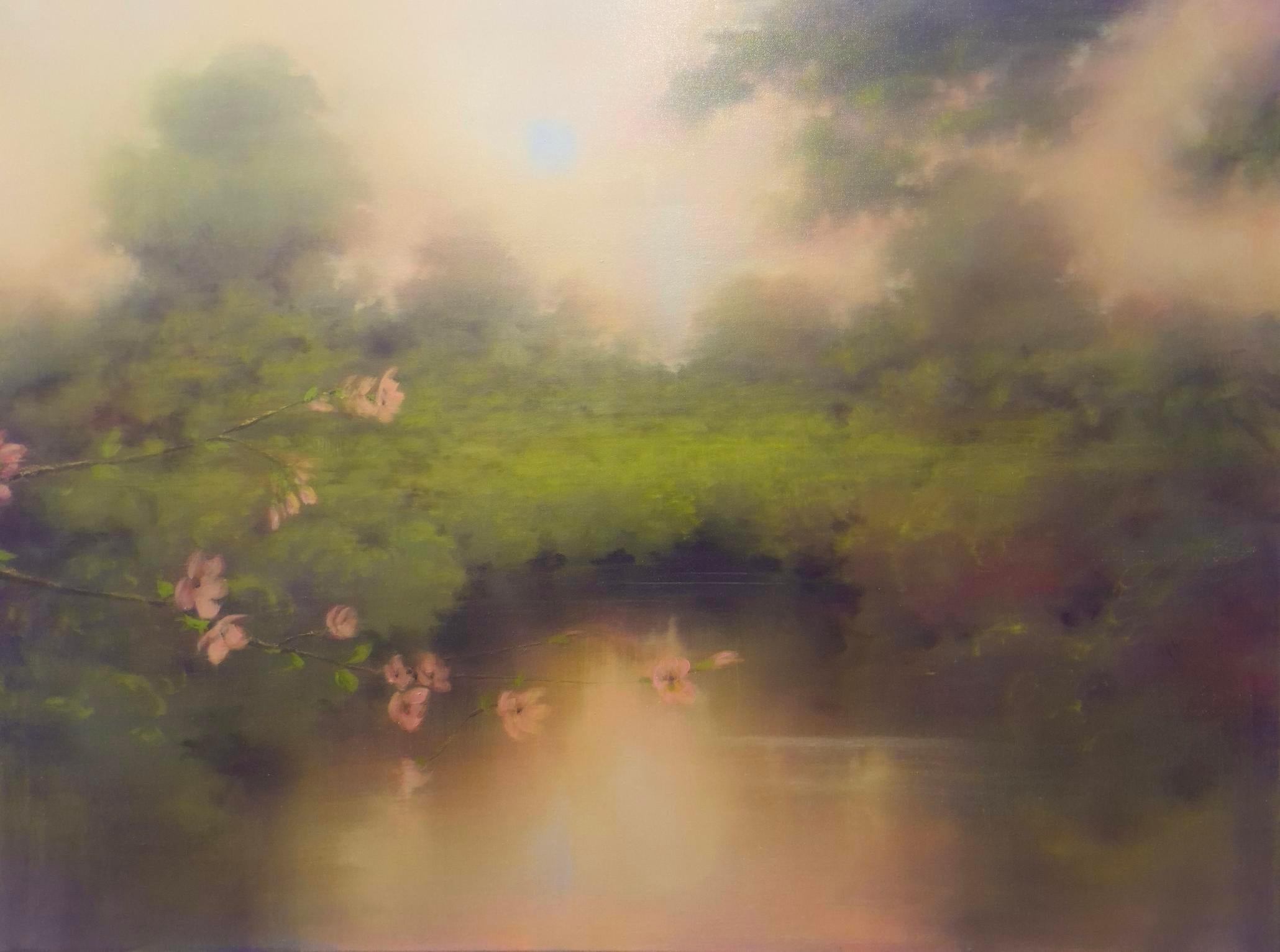 Stillness in Bloom- original óleo paisaje impresionismo abstracto - contemporáneo