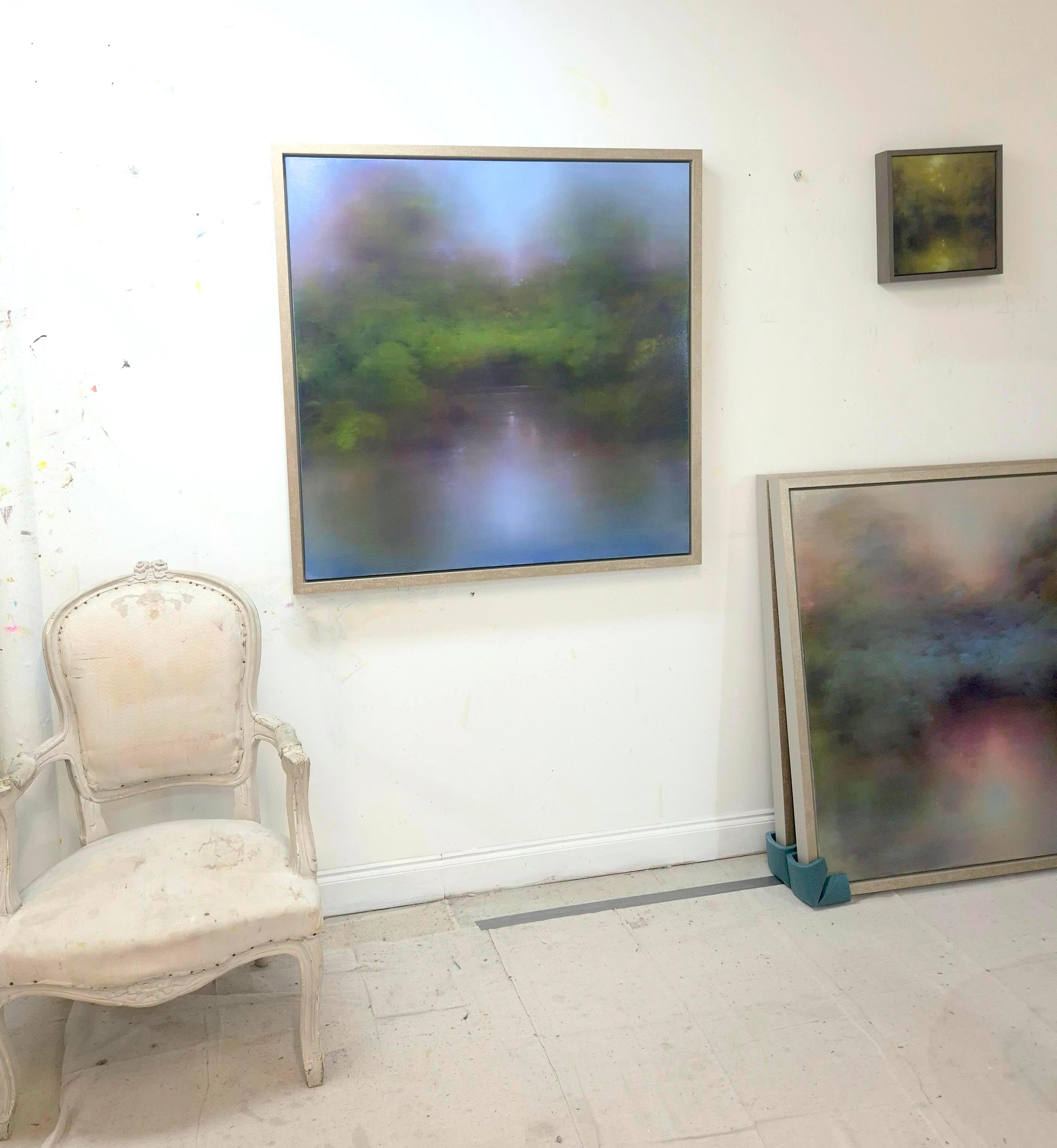 Verdant Sylvan, paysage, abstrait, peinture à l'huile originale - Gris Landscape Painting par Louise Fairchild