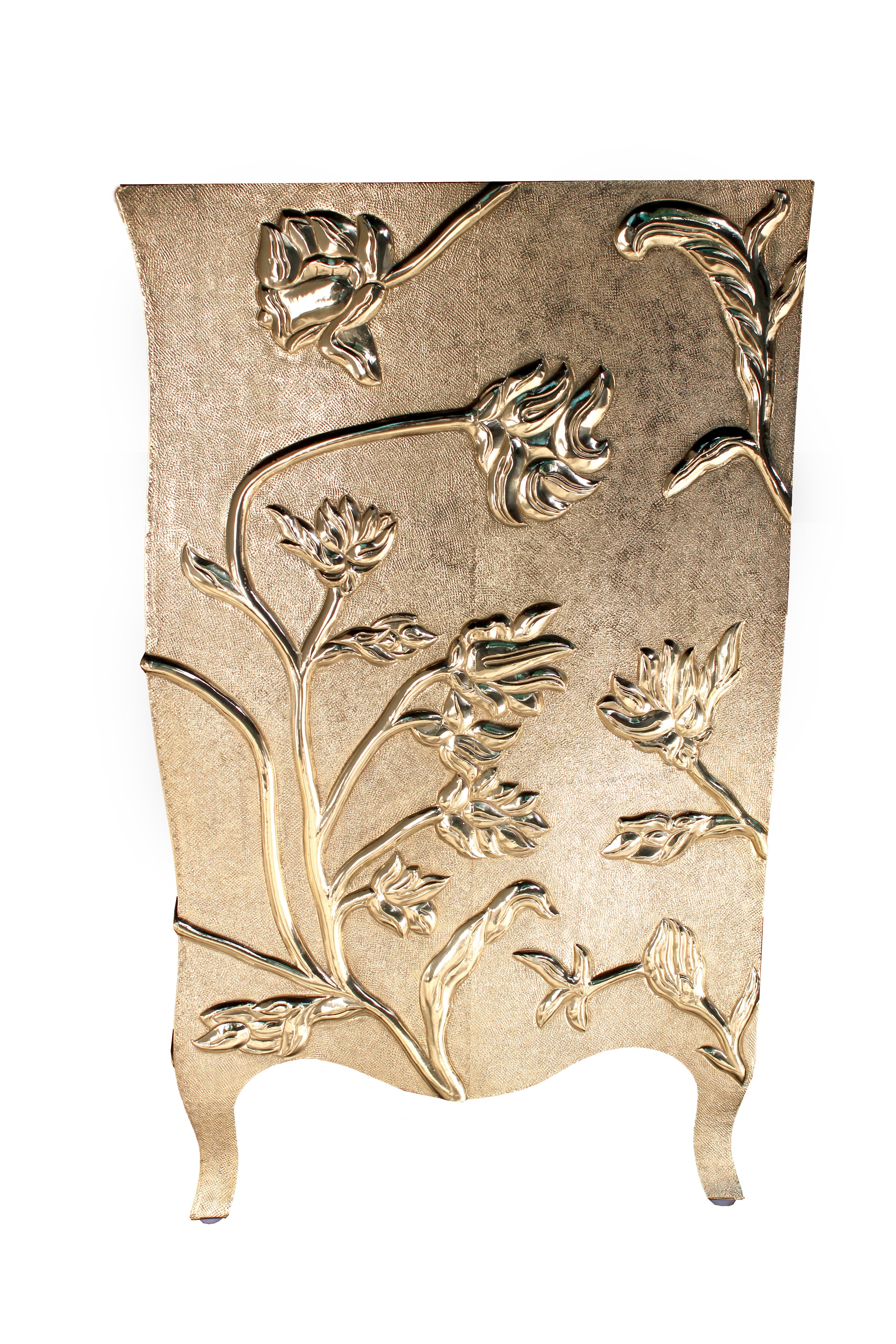 Louise Floral Art Deco Buffet Fine Hammered Brass by Paul Mathieu In New Condition For Sale In New York, NY