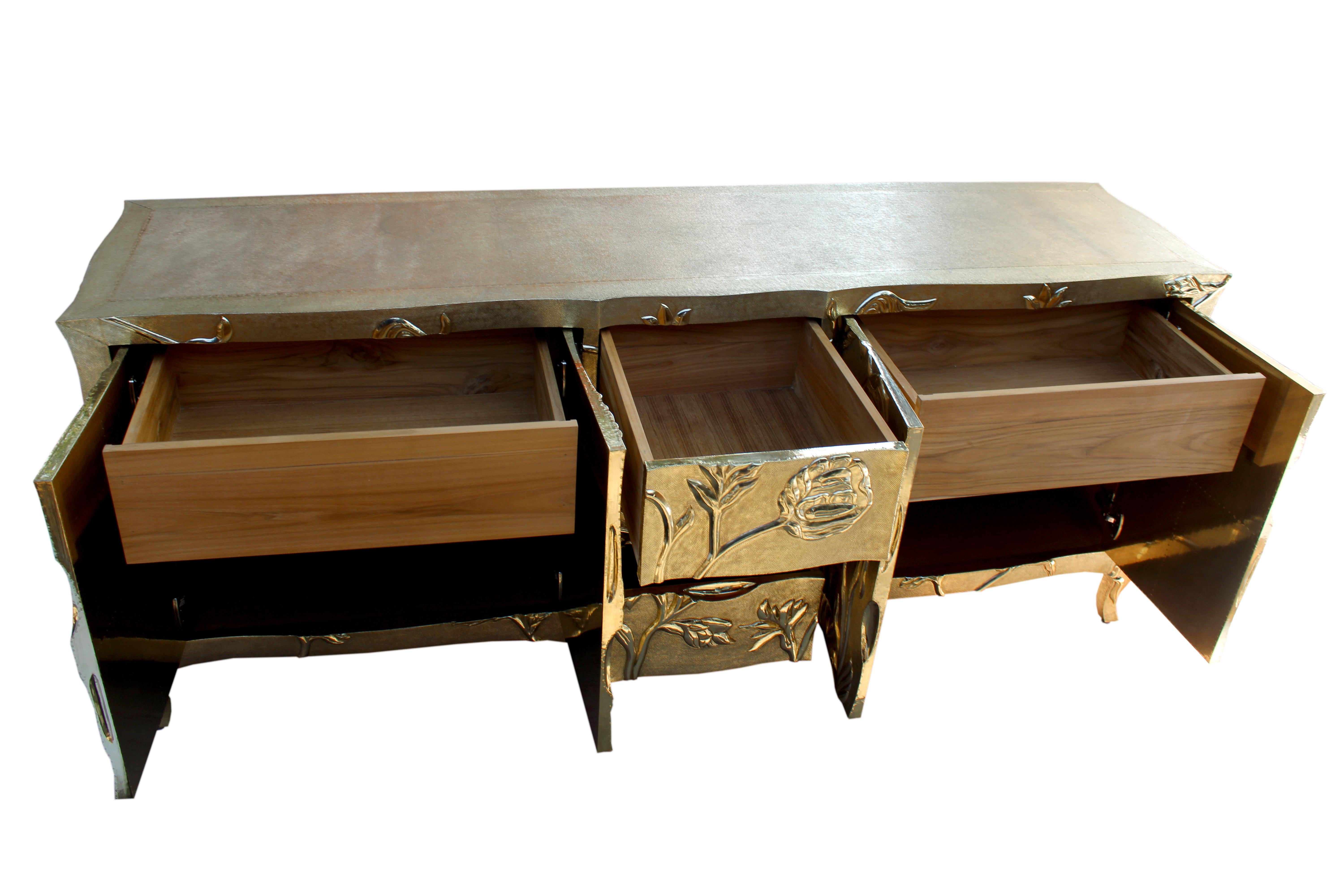 Art Deco Style Louise Floral Buffet Sideboard in Brass by Paul Mathieu For Sale 8