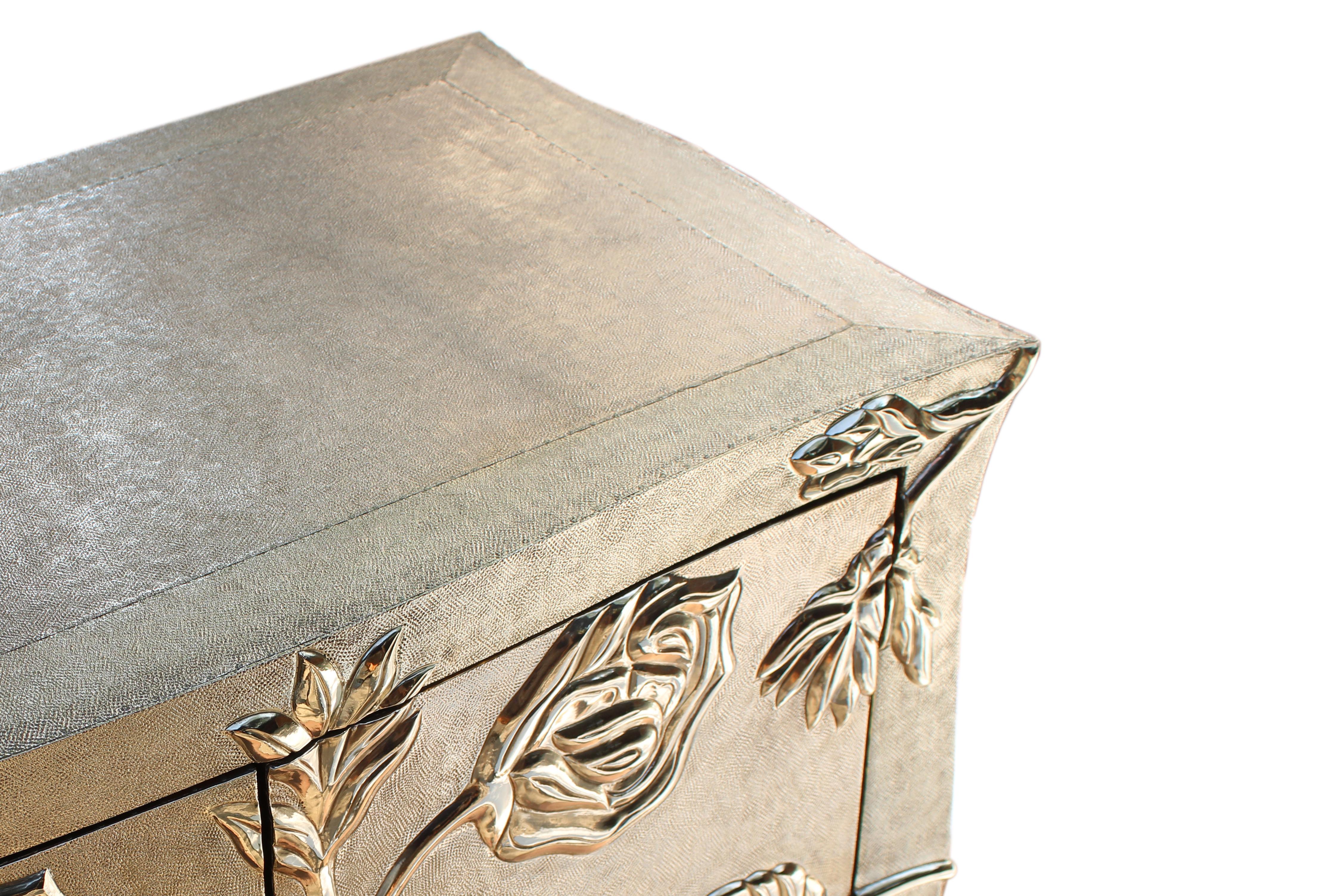 Louise Floral Art Deco Style Chest of Drawers Fine Hammered Brass  For Sale 9