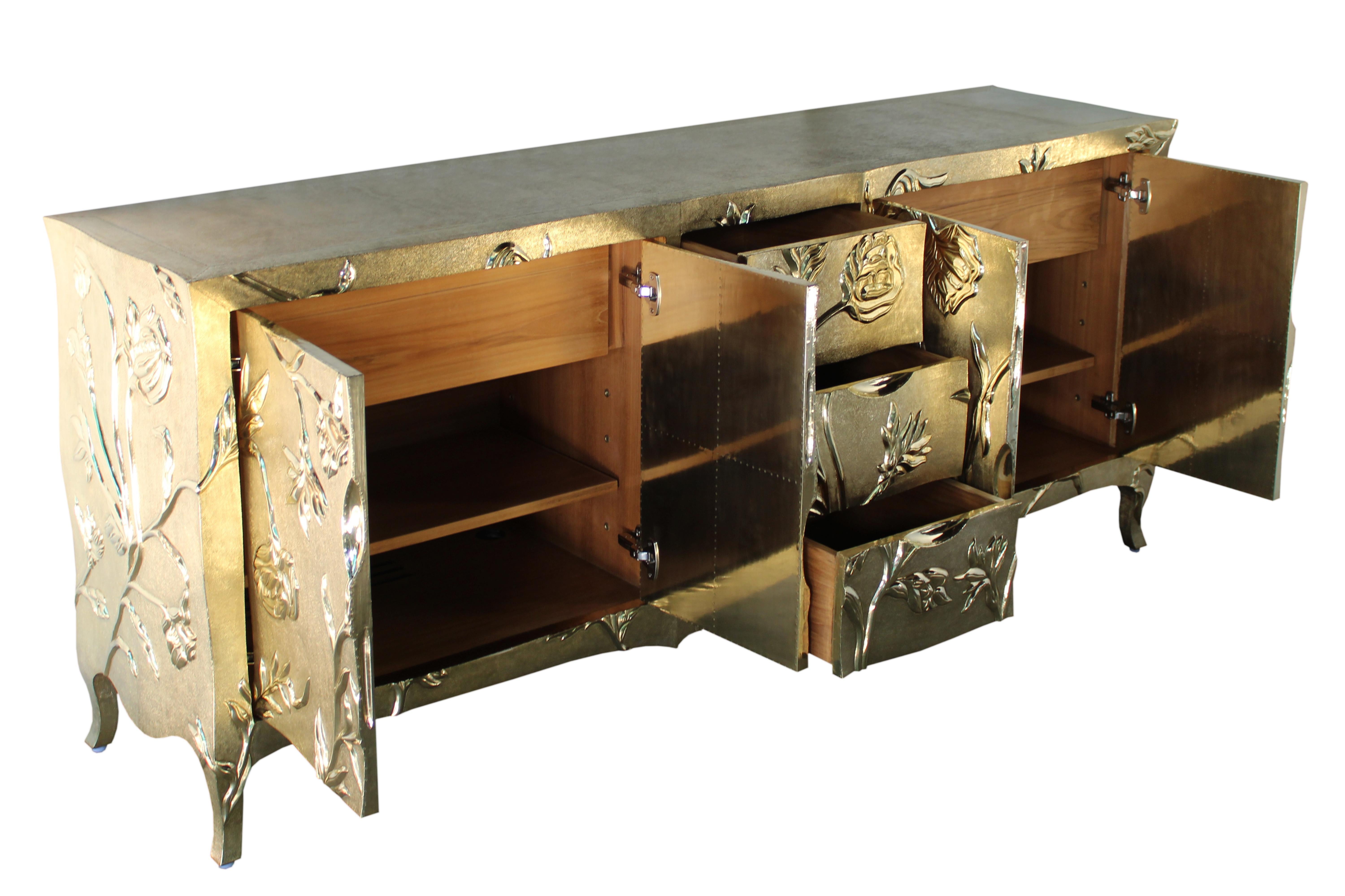 Louise Floral Art Deco Style Chest of Drawers Fine Hammered Brass  For Sale 10