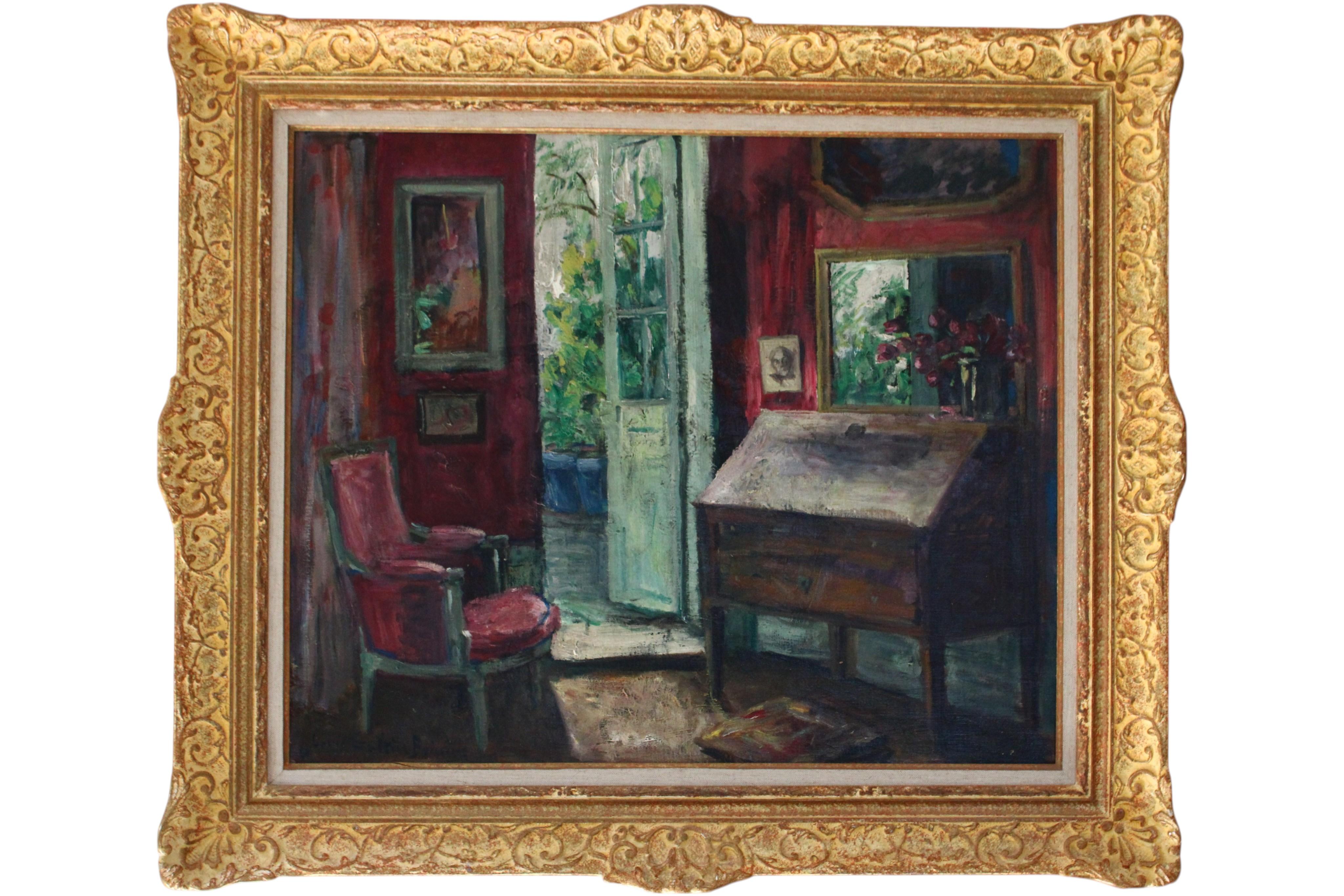 Interior Oil Painting, Post-Impressionist Room, Signed, Circa 1910