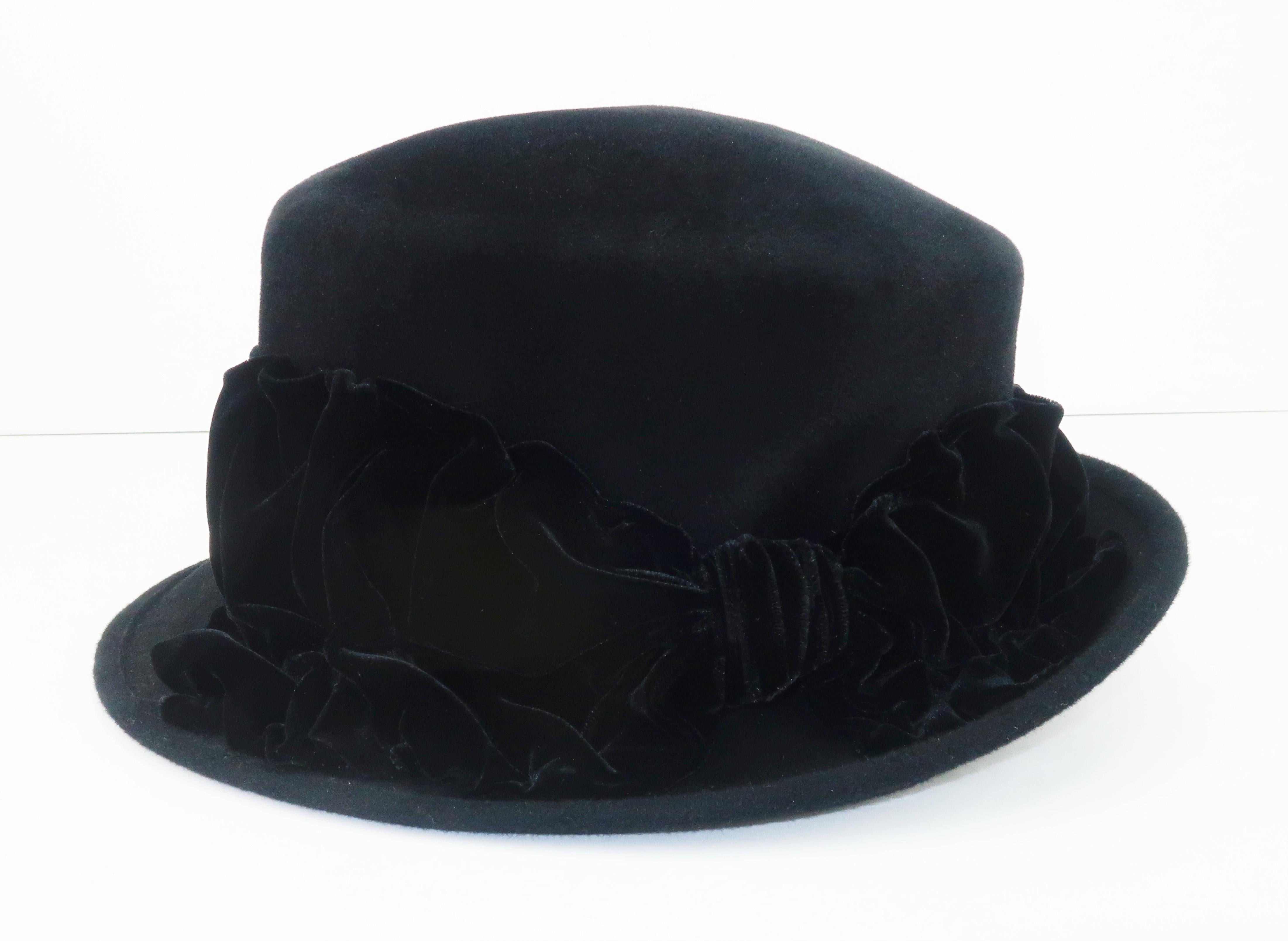Women's Louise Green Black Wool Felt & Velvet Vintage Inspired Hat