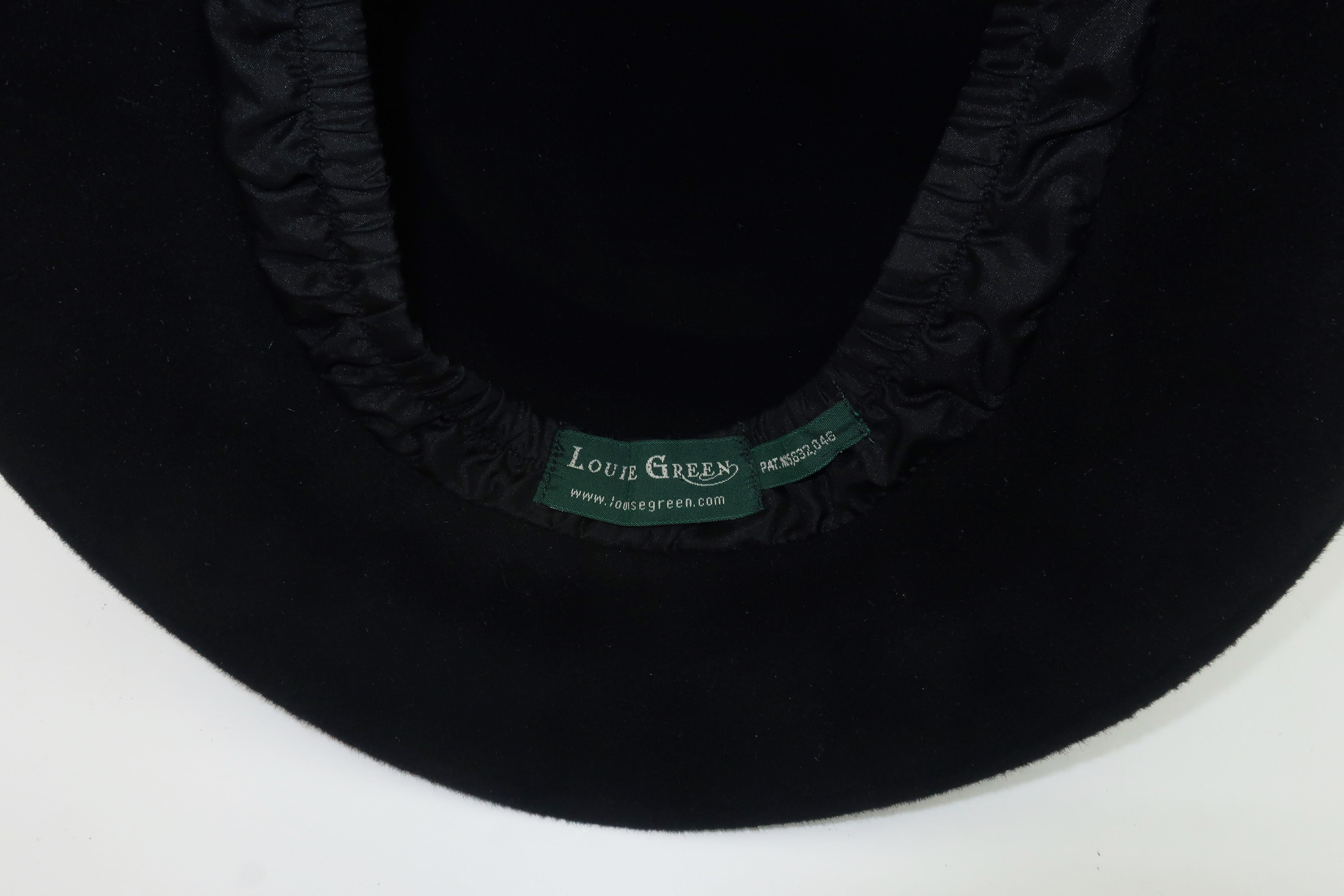 Louise Green Black Wool Felt & Velvet Vintage Inspired Hat 2
