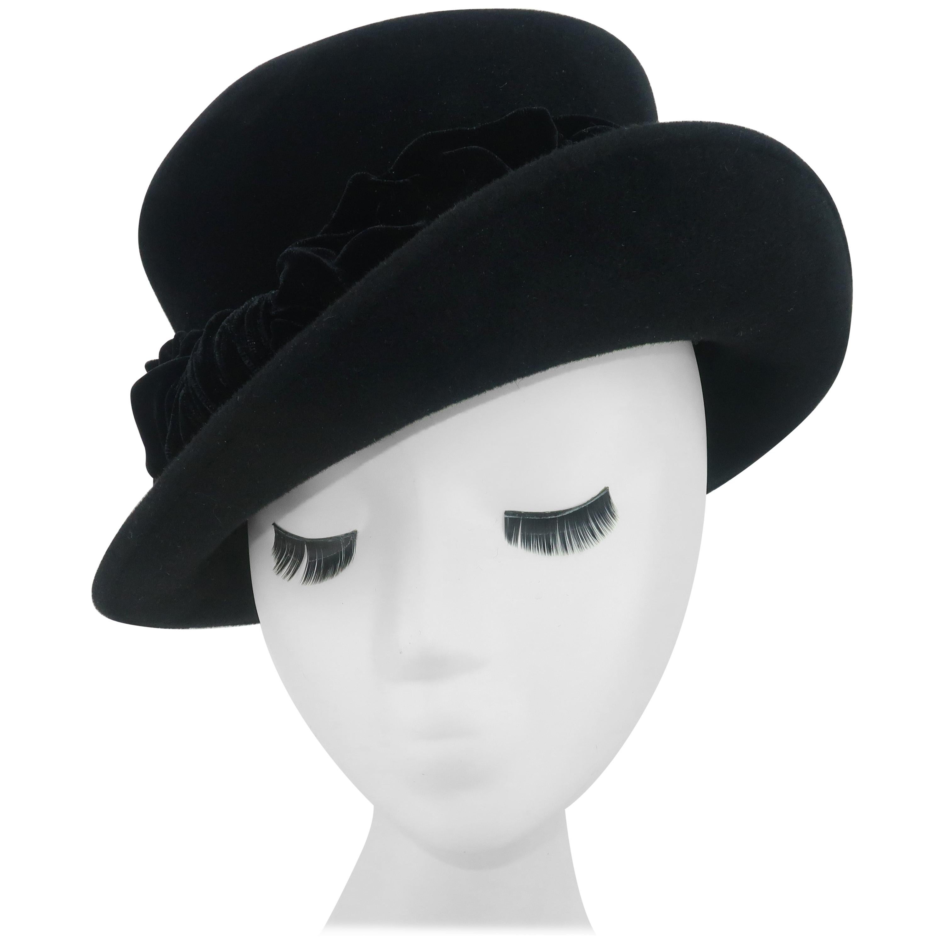Louise Green Black Wool Felt & Velvet Vintage Inspired Hat
