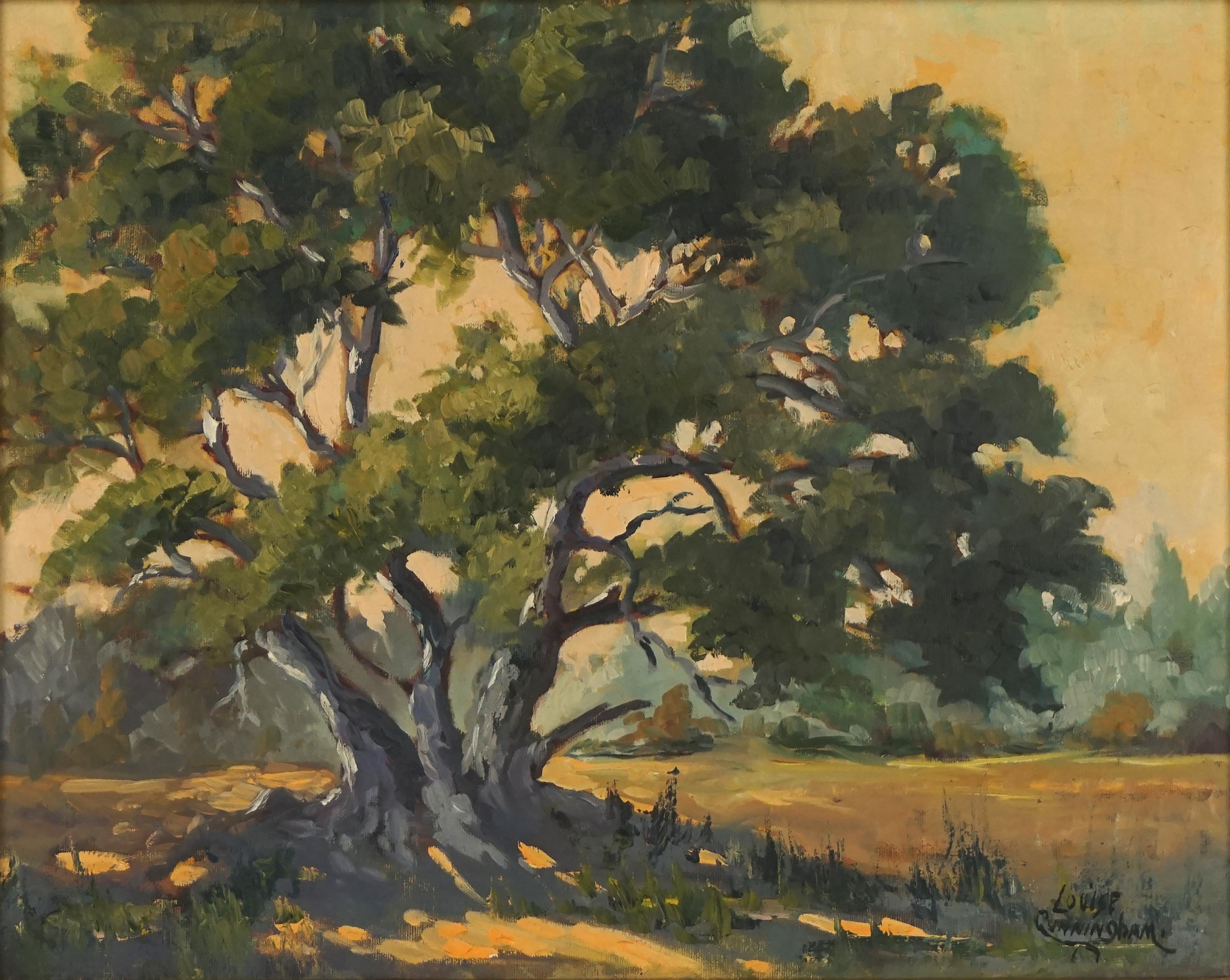 Mid Century California Oak Tree in Summer Original Oil Landscape Painting For Sale 1