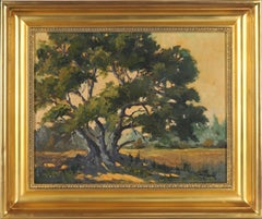 Mid Century California Oak Tree in Summer Original Oil Landscape Painting