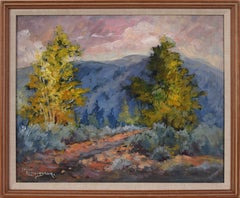 Bäume und niedrige Berge - Lebendige impressionistische Kalifornien-Landschaft in Öl