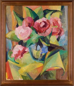 Mid-Century Modern Cubist Roses Abstract