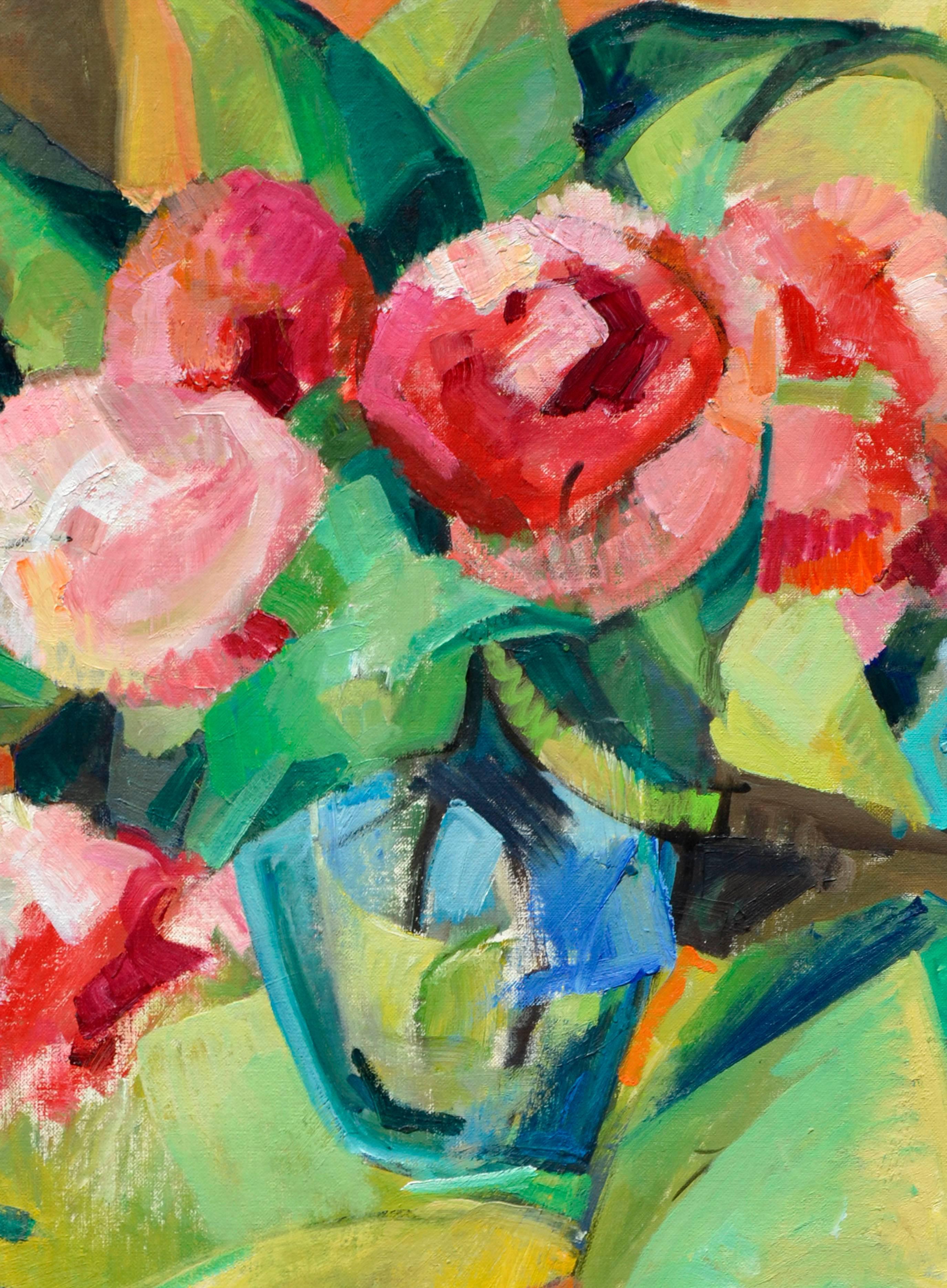 Mid-Century Roses Abstract - Painting by Louise Hahn Fletcher