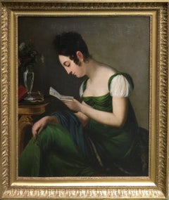 Una giovane donna che legge una lettera. Figura dello studio