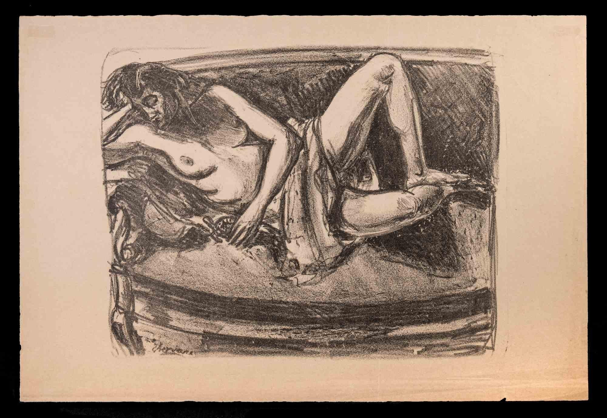 Nudo di donna - Litografia originale di Louise Hervieu - Inizio XX secolo