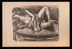 Vintage Nude of Woman - Original Lithograph by Louise Hervieu - Early 20th Century