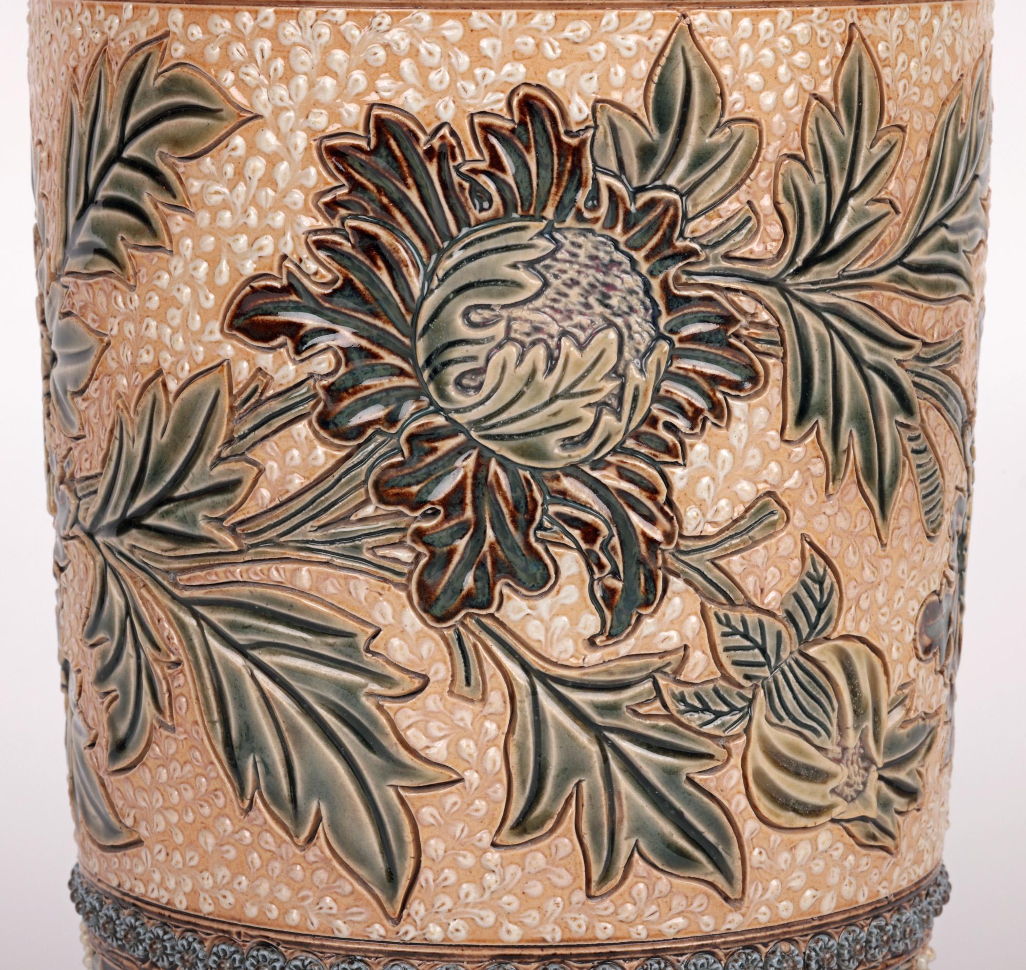 Aesthetic Movement Louise J Davis Large Doulton Lambeth Floral Design Vase